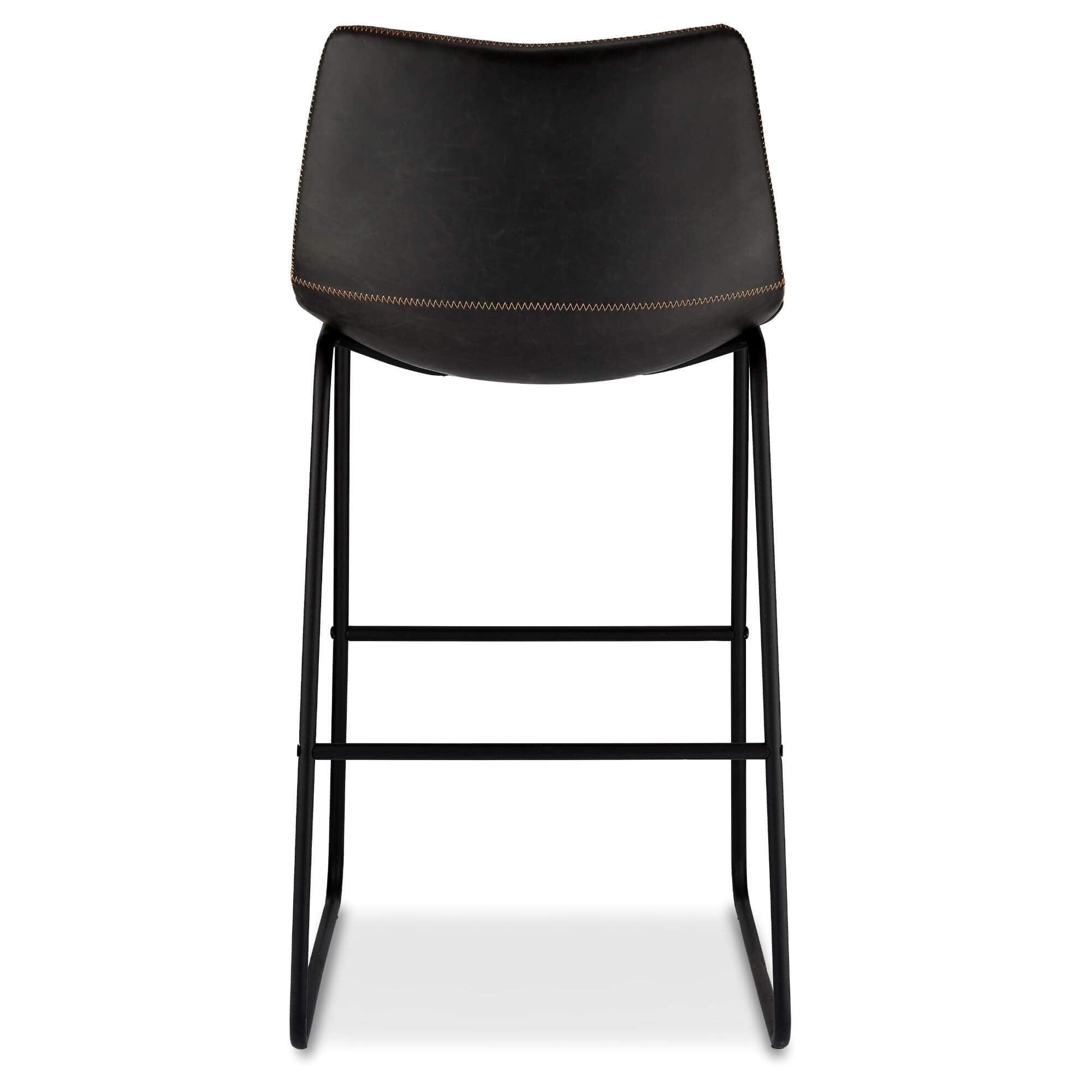 Set of 2 elegant black bar chairs with hand-made stitching and swivel seats, perfect for enhancing any bar area.