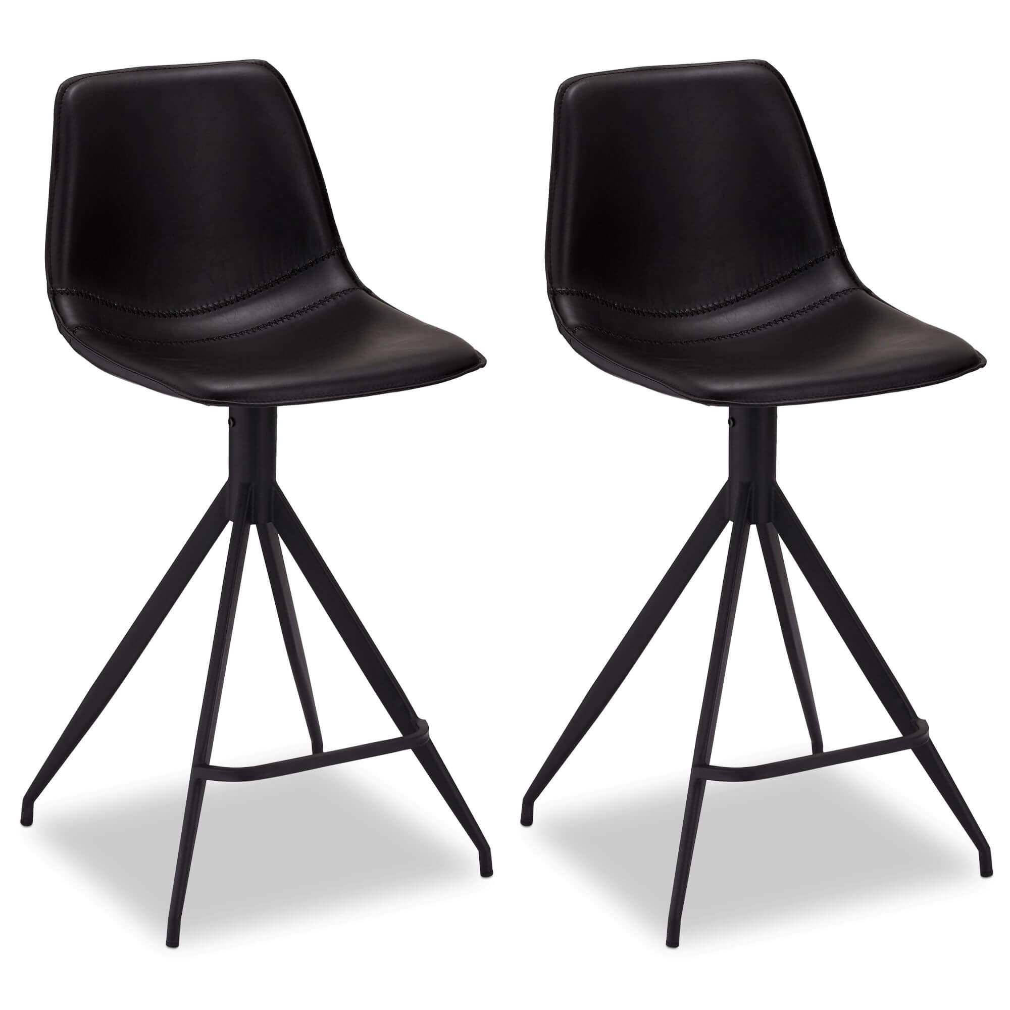 Set of 2 elegant black bar chairs with PU leather upholstery and sturdy steel base, perfect for modern bar or dining areas.