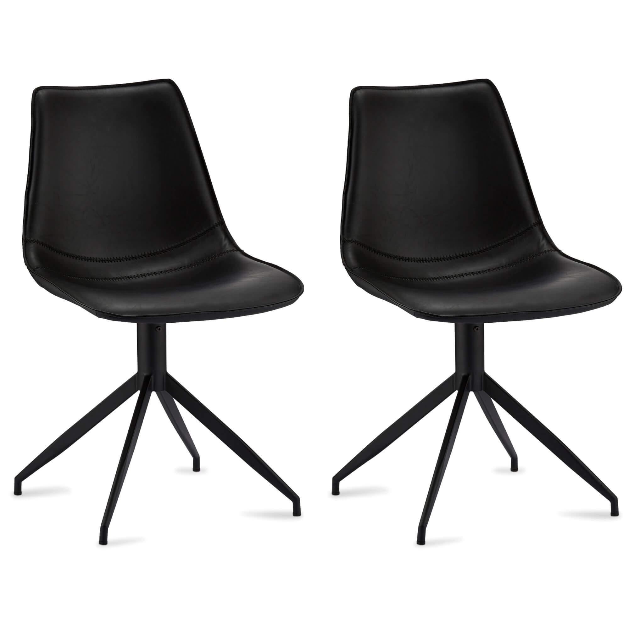 Set of 2 elegant black dining chairs Isabel with soft foam cushioning and delicate stitching, perfect for modern dining spaces.