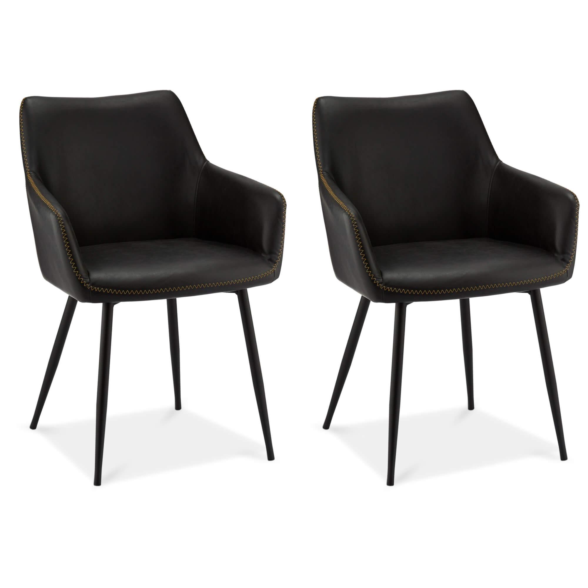 Set of 2 elegant black dining chairs with soft foam cushions and decorative stitching, perfect for modern interiors.