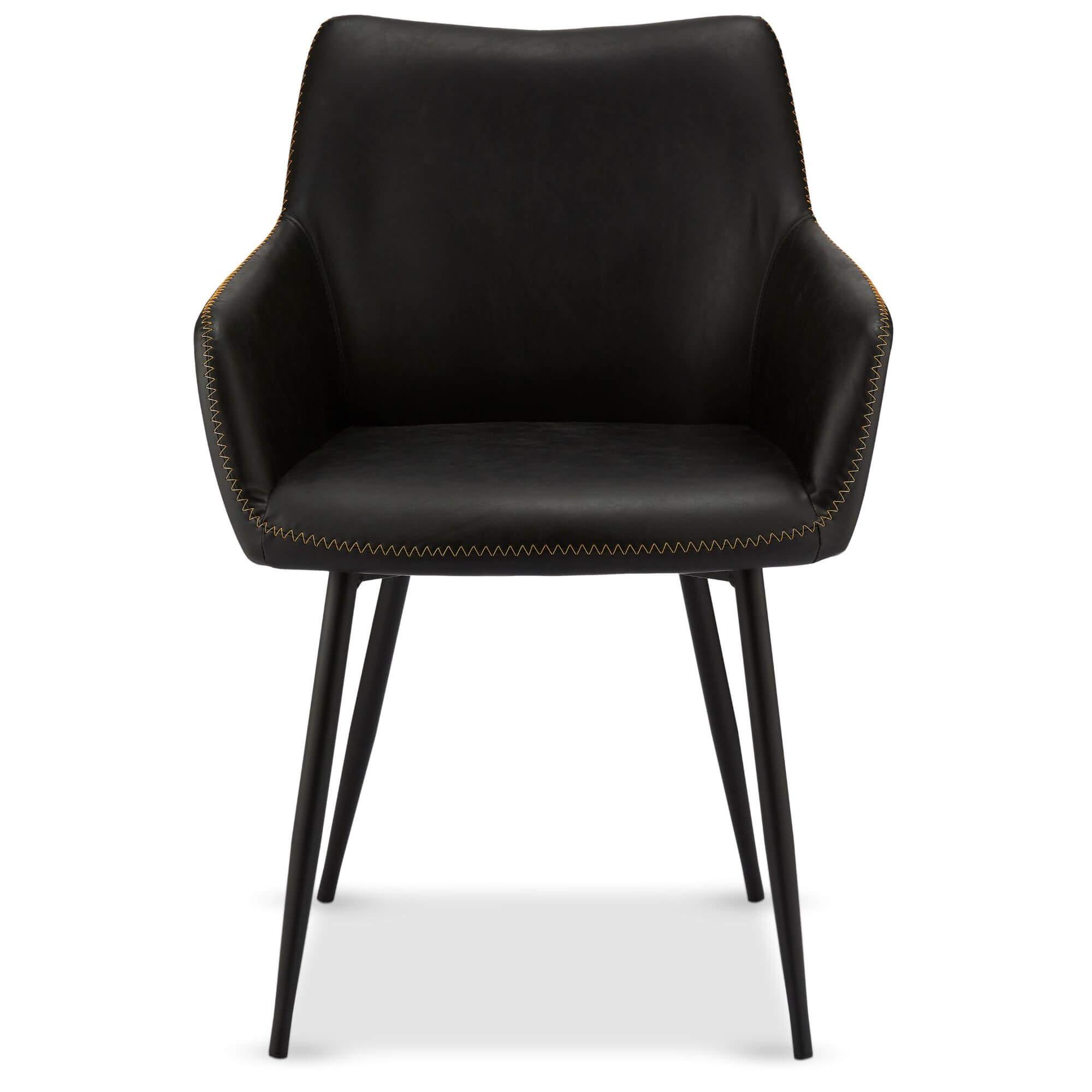 Set of 2 elegant black dining chairs with soft foam cushions and decorative stitching, perfect for modern interiors.