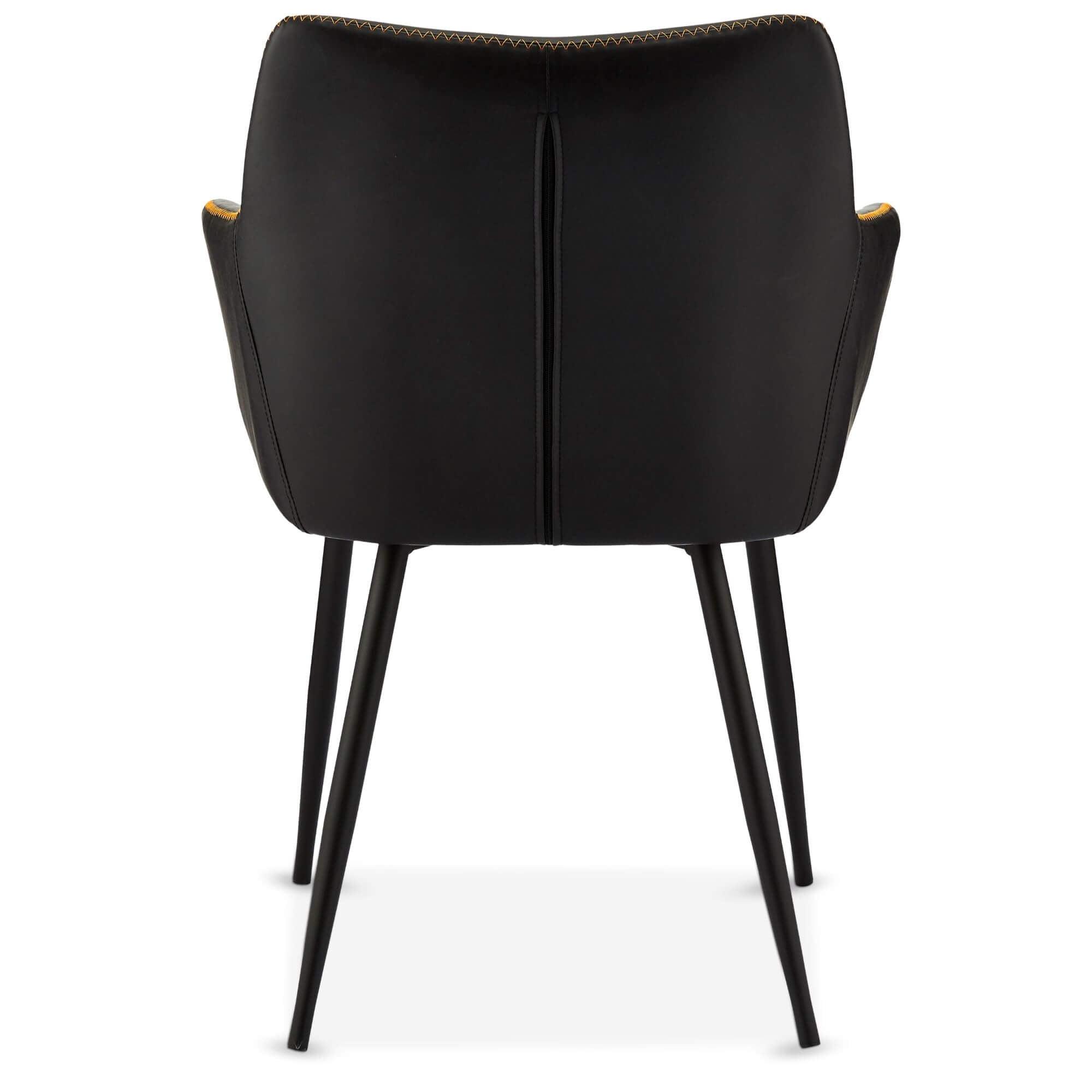 Set of 2 elegant black dining chairs with soft foam cushions and decorative stitching, perfect for modern interiors.