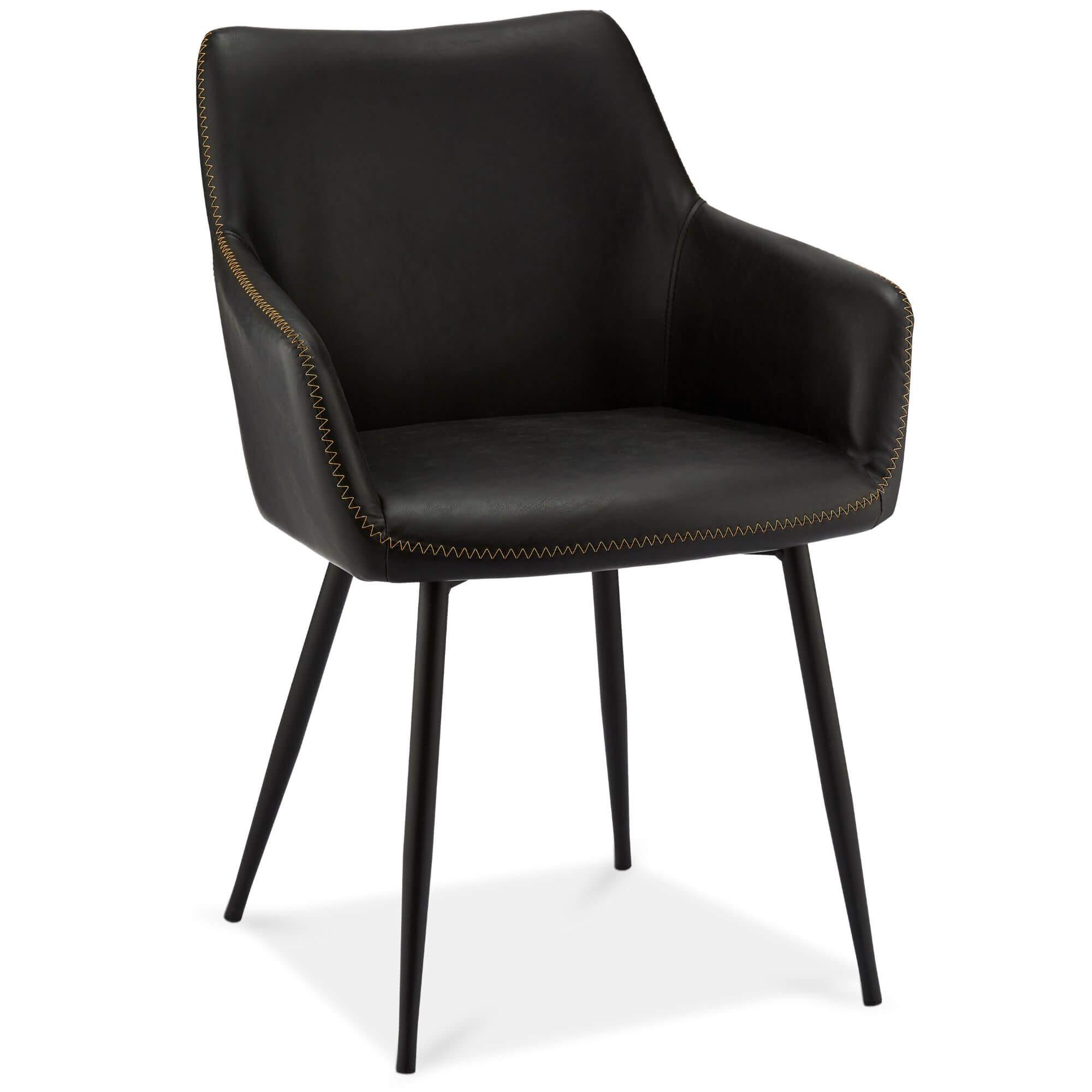 Set of 2 elegant black dining chairs with soft foam cushions and decorative stitching, perfect for modern interiors.