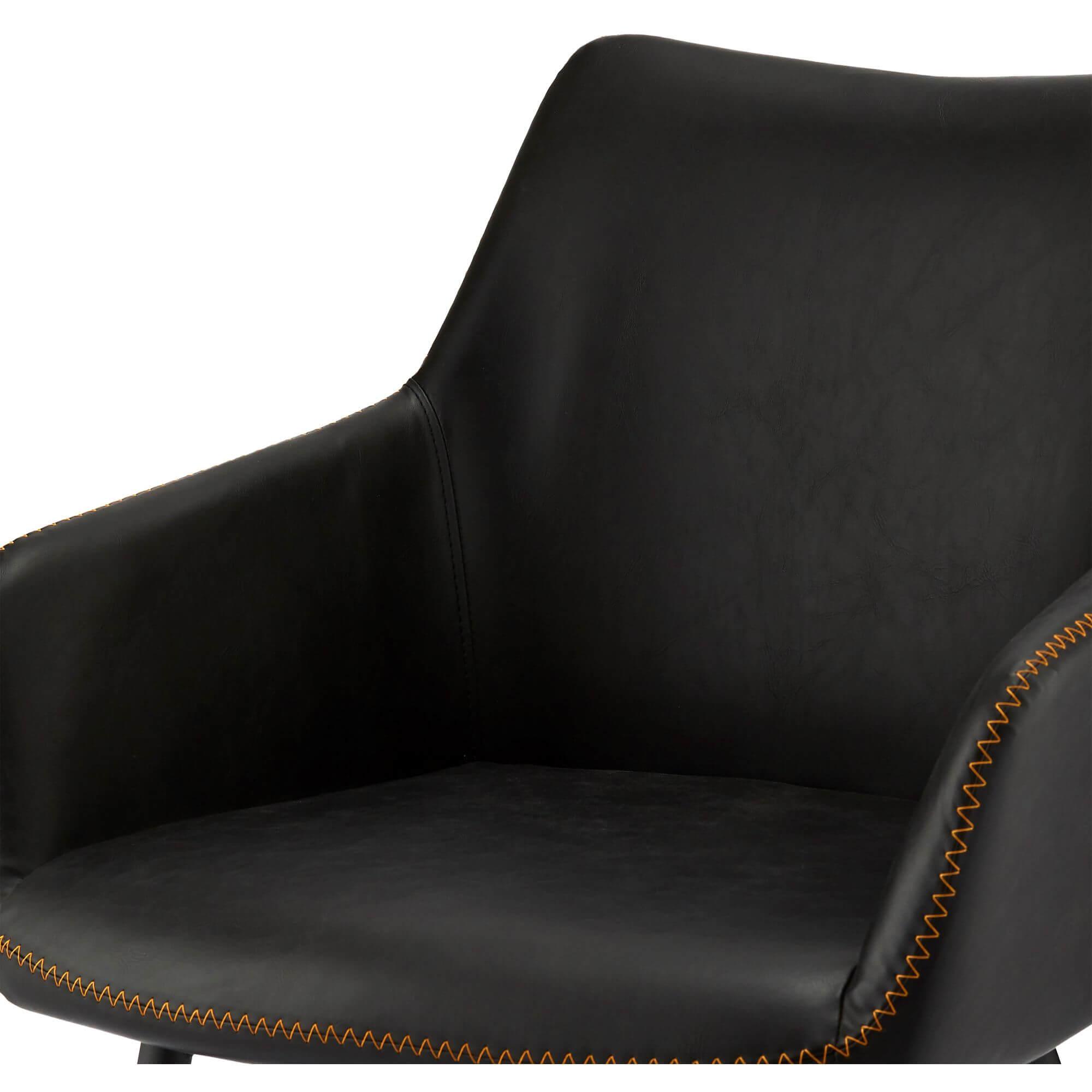 Set of 2 elegant black dining chairs with soft foam cushions and decorative stitching, perfect for modern interiors.