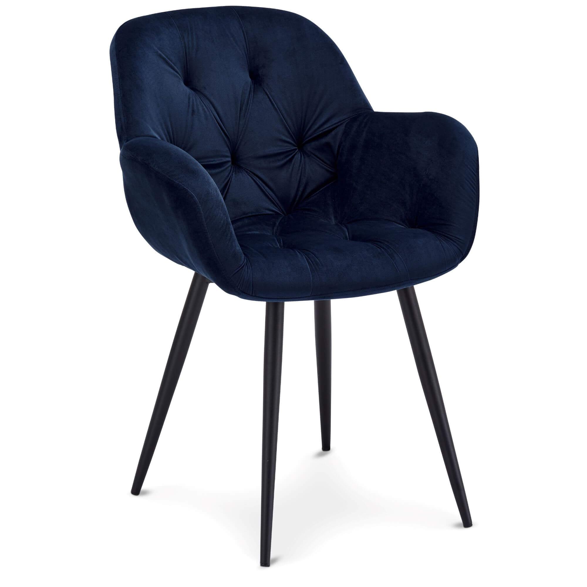 Set of 2 elegant blue dining chairs with velvety fabric and soft padding, perfect for enhancing any dining space.