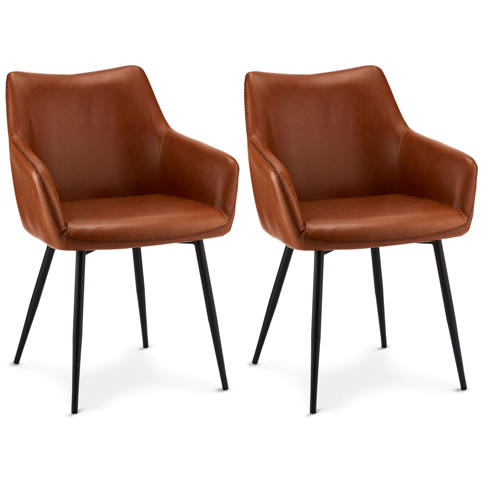 Set of 2 elegant brown dining chairs with soft foam cushions and decorative stitching, perfect for enhancing dining spaces.