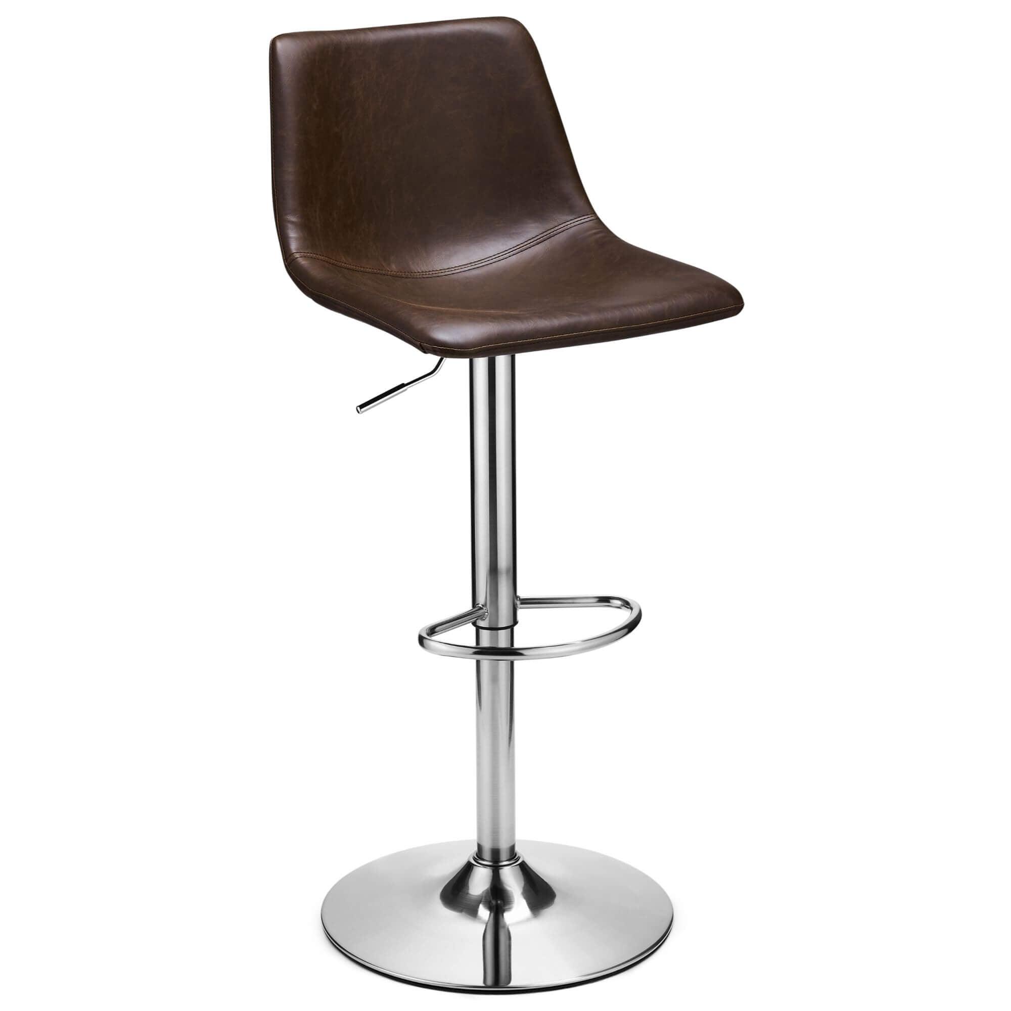 Set of 2 dark brown bar chairs with elegant design and comfortable padding, featuring refined decorative stitching.