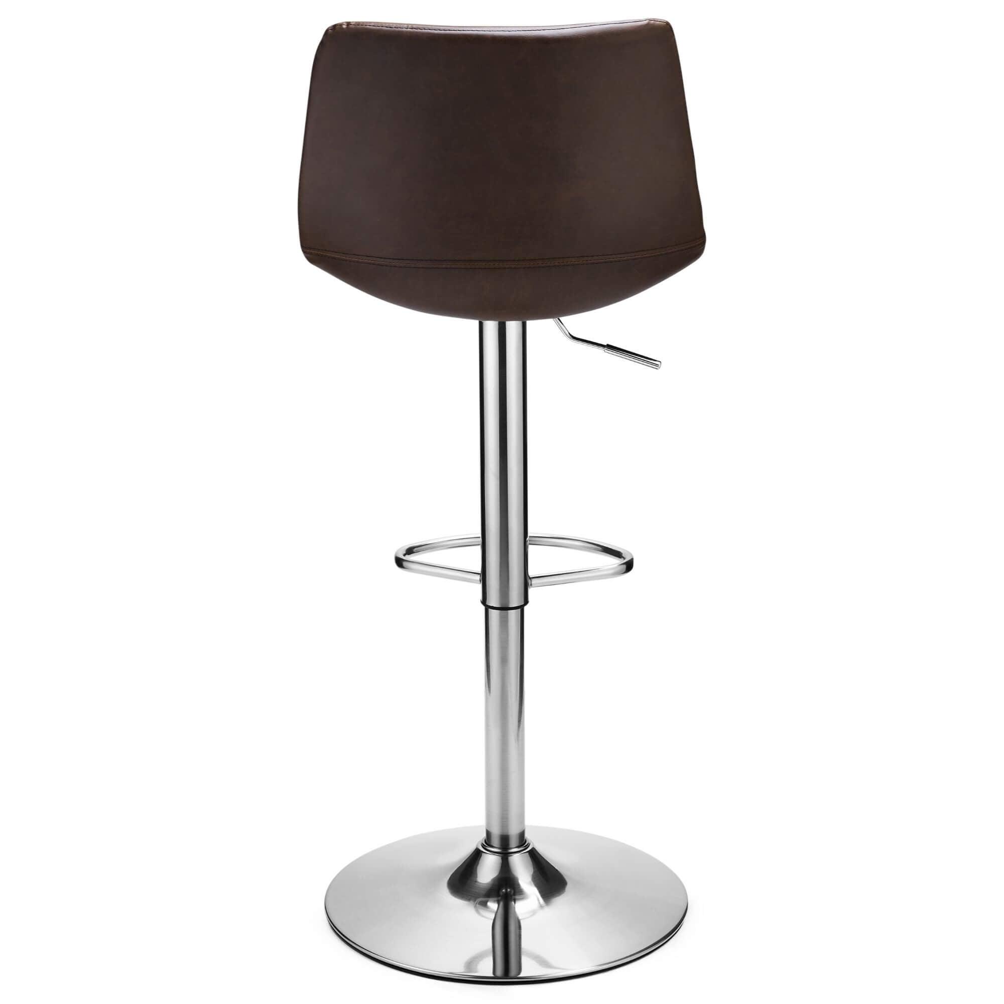 Set of 2 dark brown bar chairs with elegant design and comfortable padding, featuring refined decorative stitching.