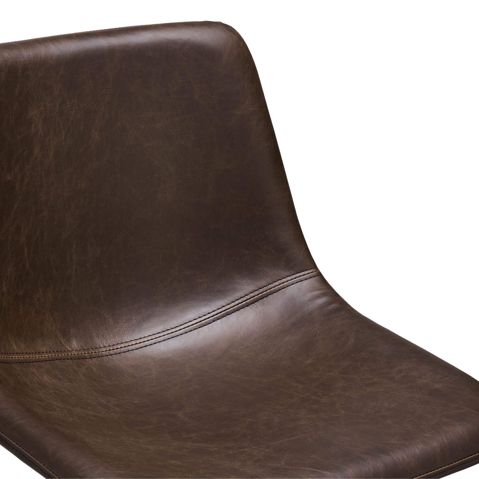 Set of 2 dark brown bar chairs with elegant design and comfortable padding, featuring refined decorative stitching.