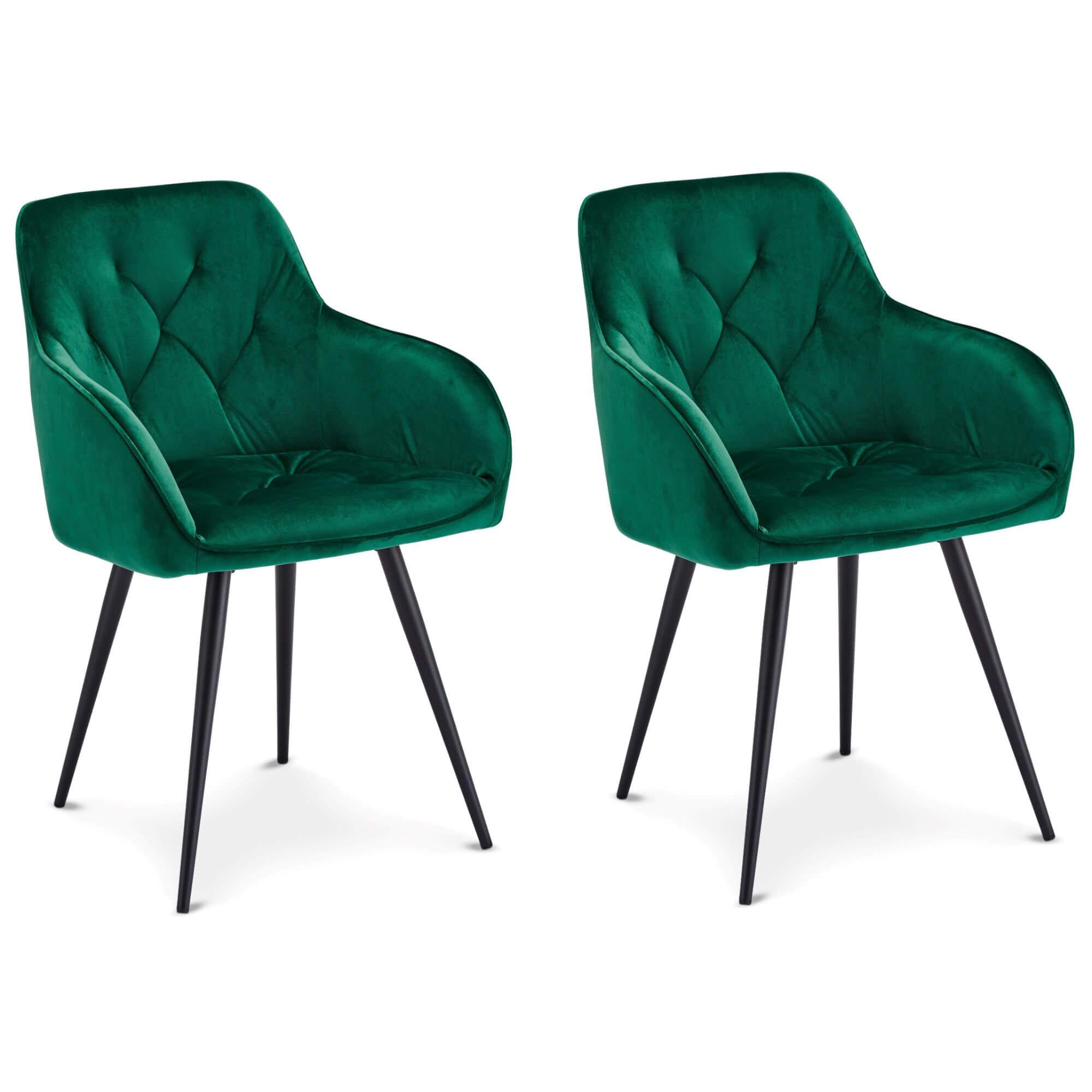 Set of 2 elegant green dining chairs with velvety fabric and soft padding, perfect for enhancing any dining space.