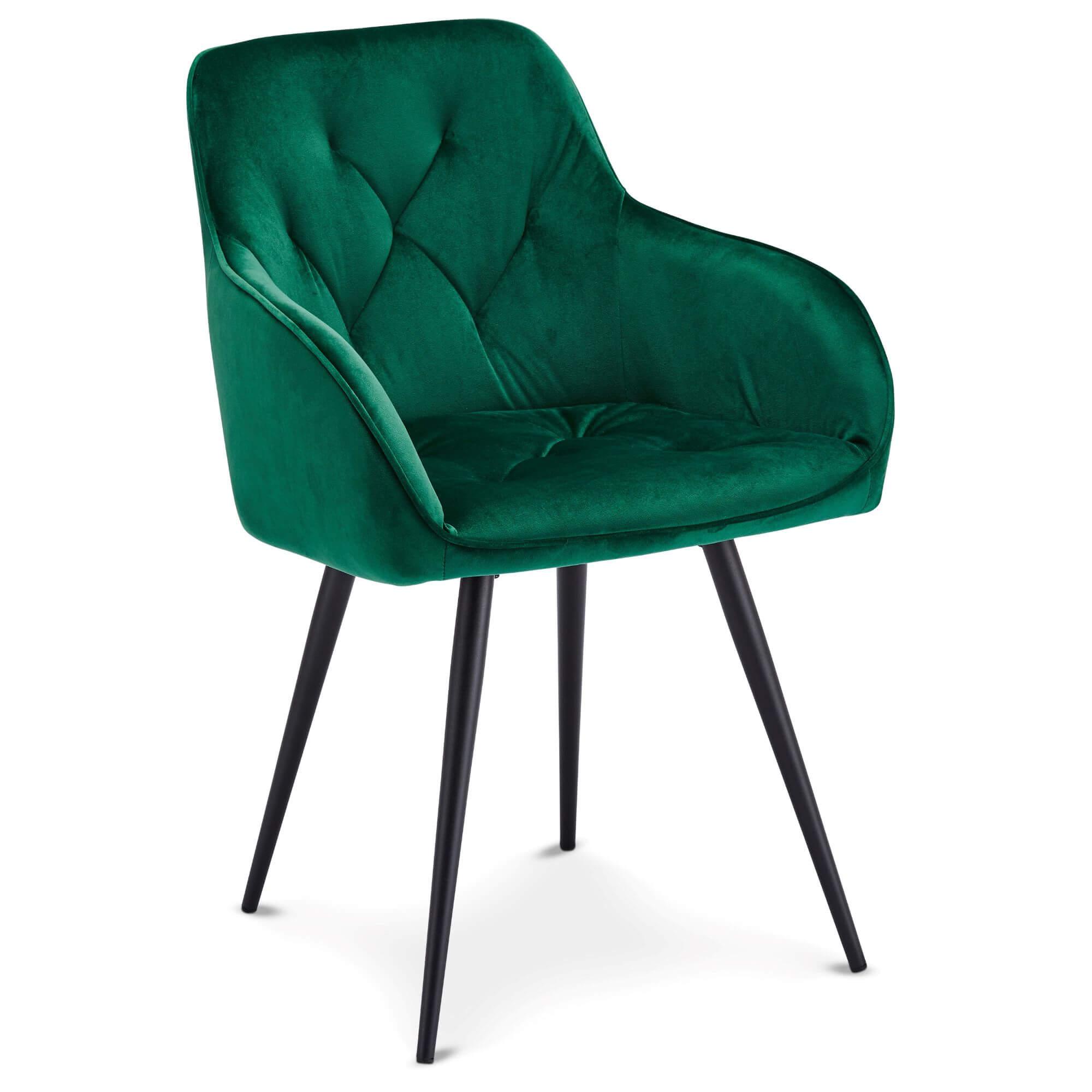 Set of 2 elegant green dining chairs with velvety fabric and soft padding, perfect for enhancing any dining space.