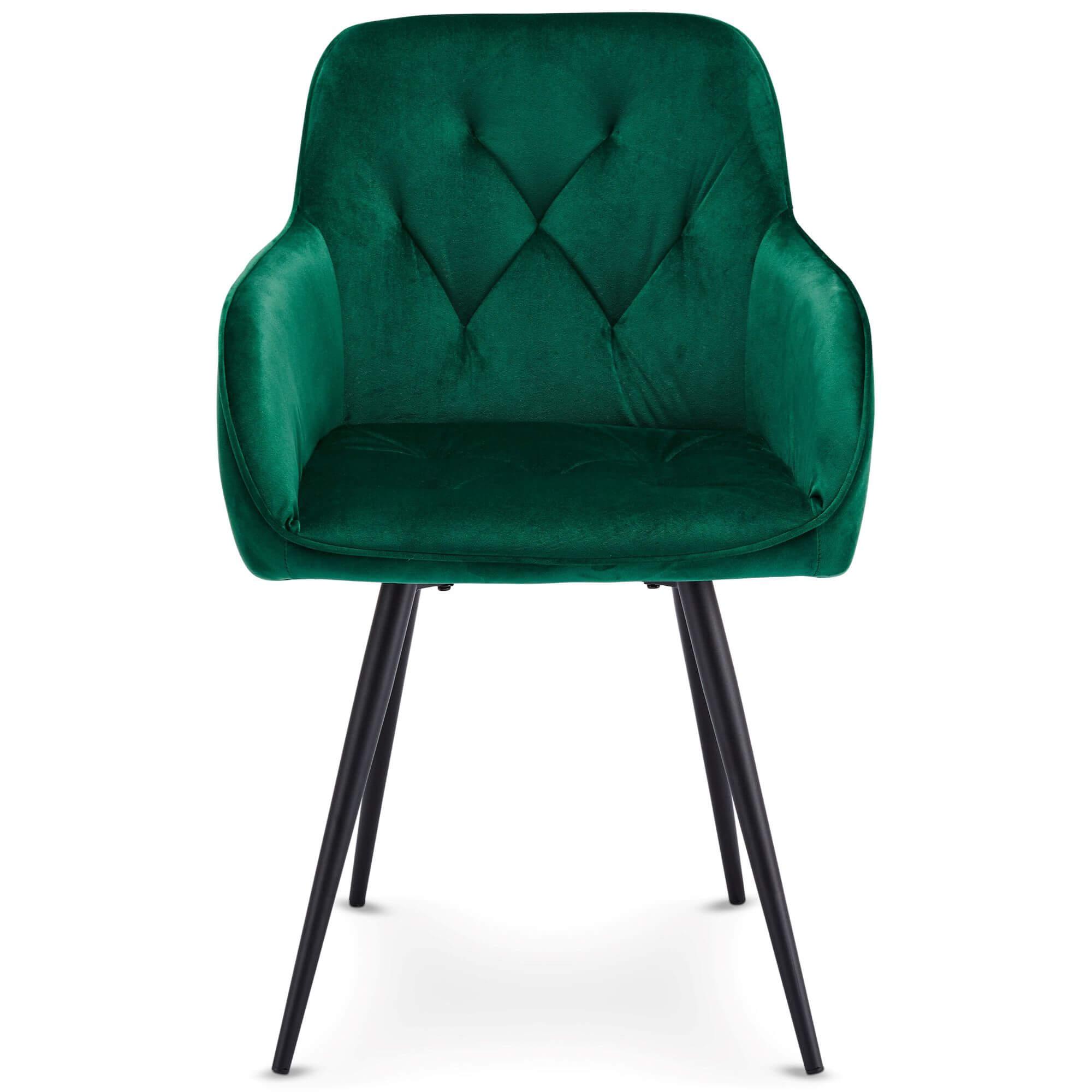 Set of 2 elegant green dining chairs with velvety fabric and soft padding, perfect for enhancing any dining space.