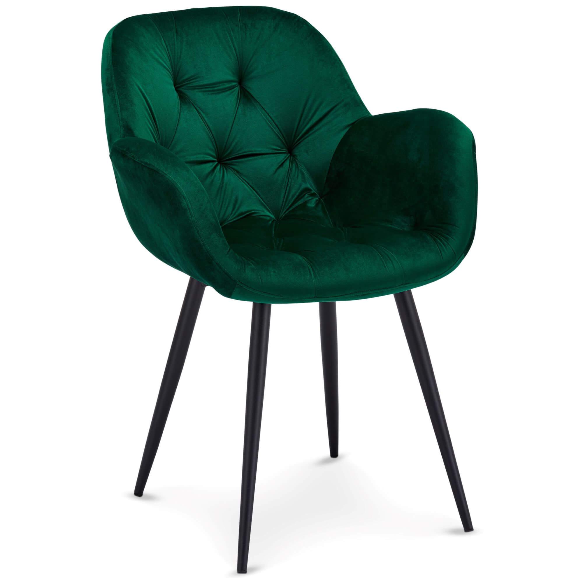 Set of 2 elegant green dining chairs with velvety fabric and soft padding, perfect for enhancing dining spaces.