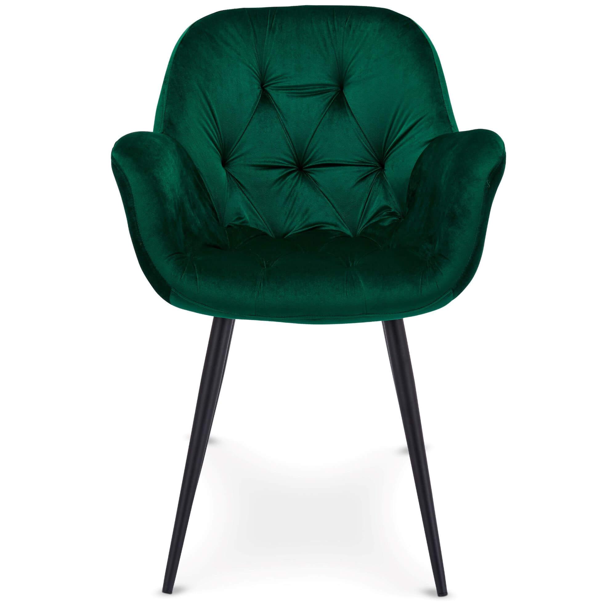 Set of 2 elegant green dining chairs with velvety fabric and soft padding, perfect for enhancing dining spaces.