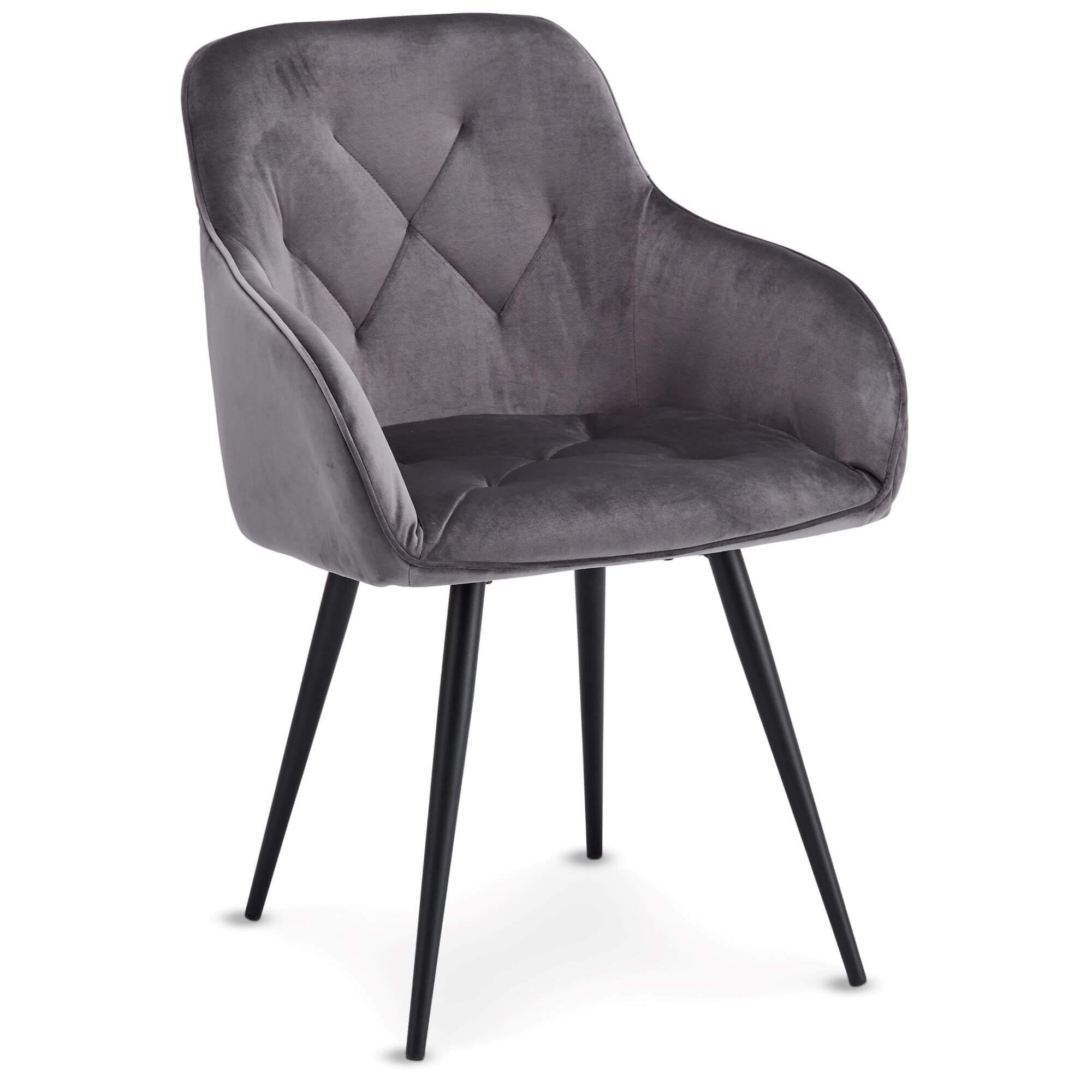 Set of 2 elegant grey dining chairs with velvety fabric and soft padding, perfect for enhancing any dining space.