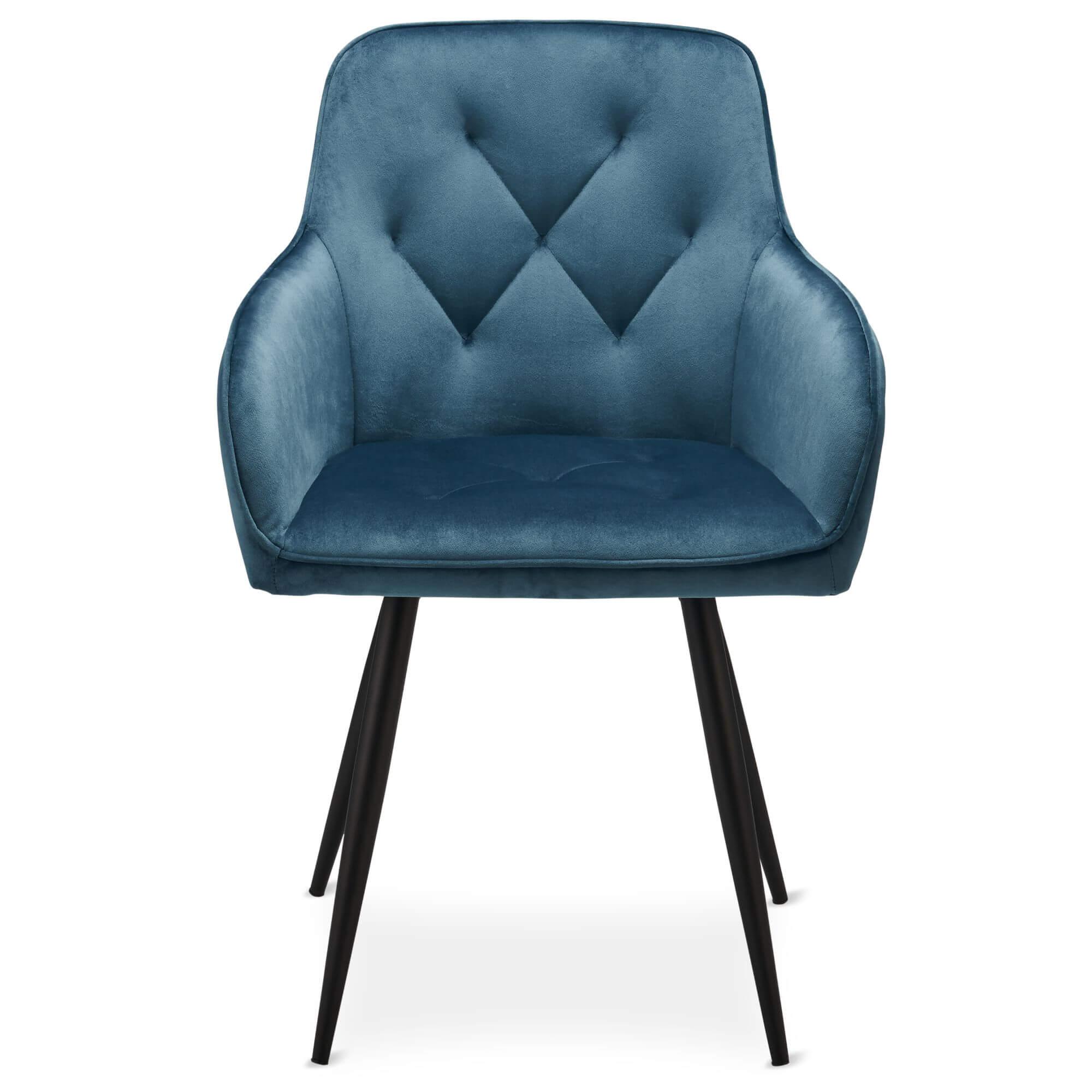 Set of 2 light blue dining chairs with velvety fabric and soft padding, perfect for stylish interiors.