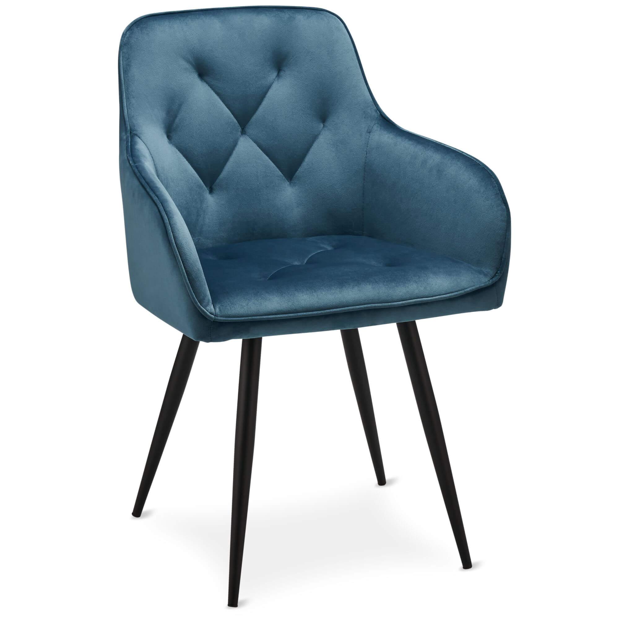 Set of 2 light blue dining chairs with velvety fabric and soft padding, perfect for stylish interiors.