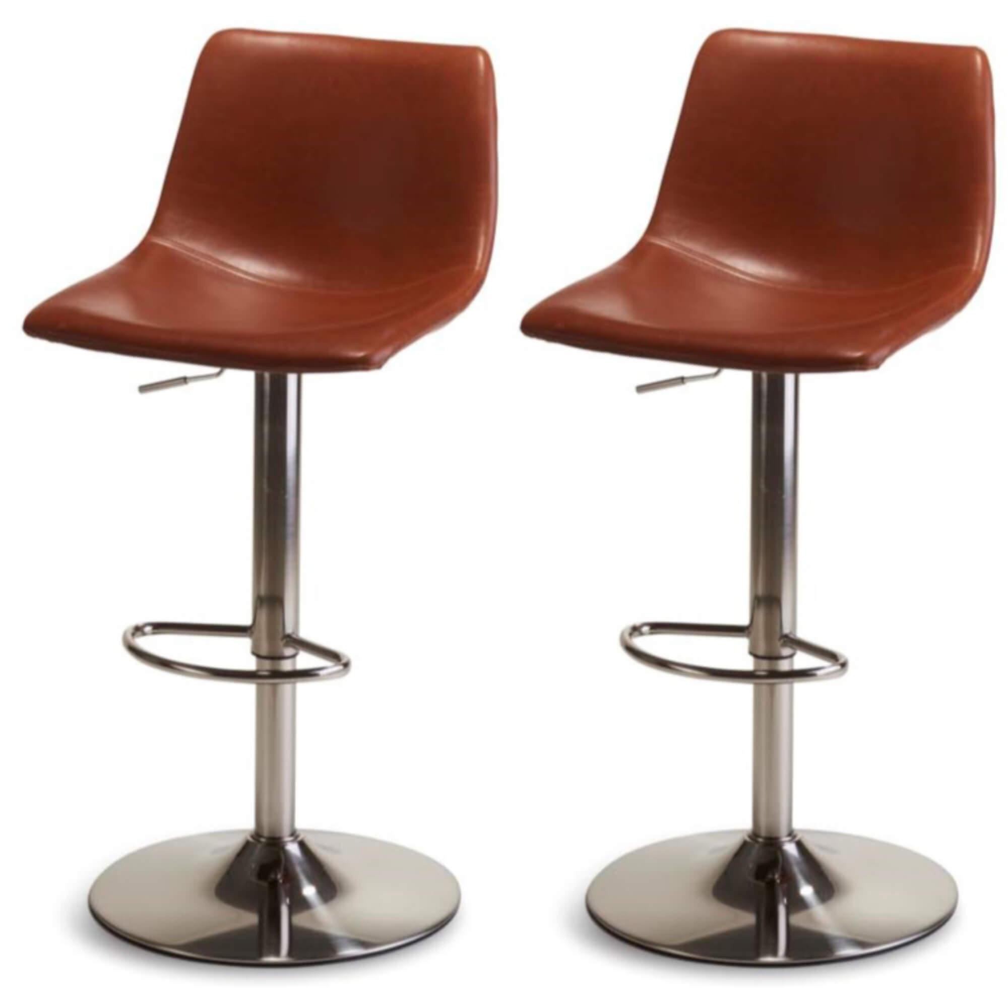 Set of 2 elegant light brown bar chairs with decorative stitching, perfect for enhancing living room or bar areas.