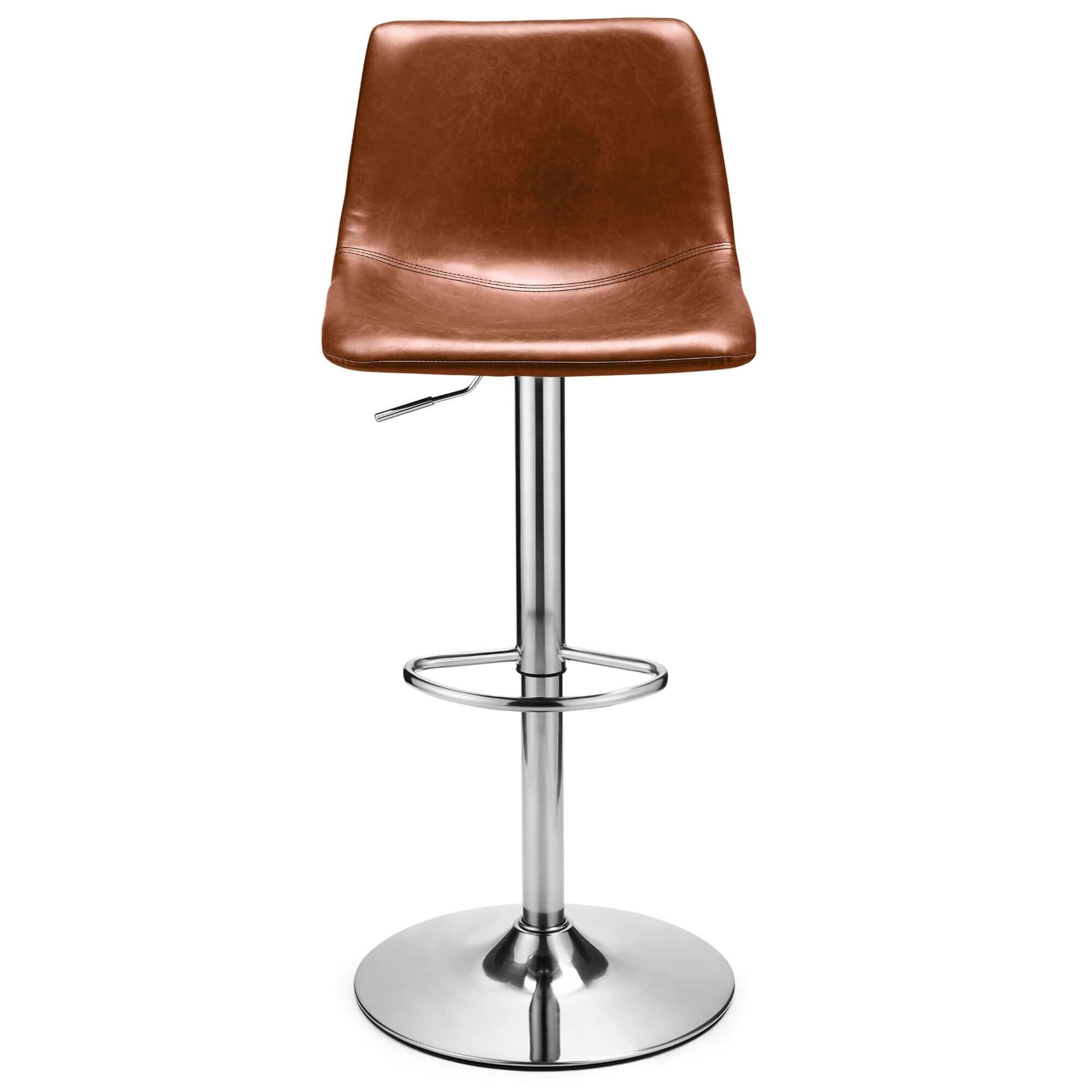 Set of 2 elegant light brown bar chairs with decorative stitching, perfect for enhancing living room or bar areas.