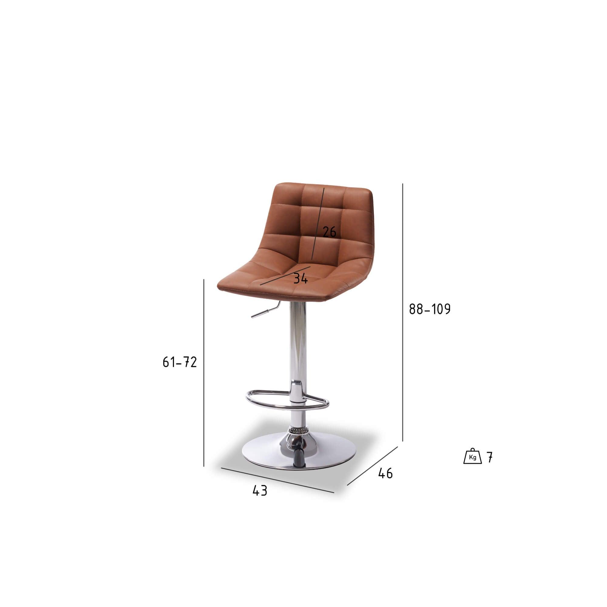 Set of 2 light brown Mario bar chairs with faux leather upholstery and adjustable height.