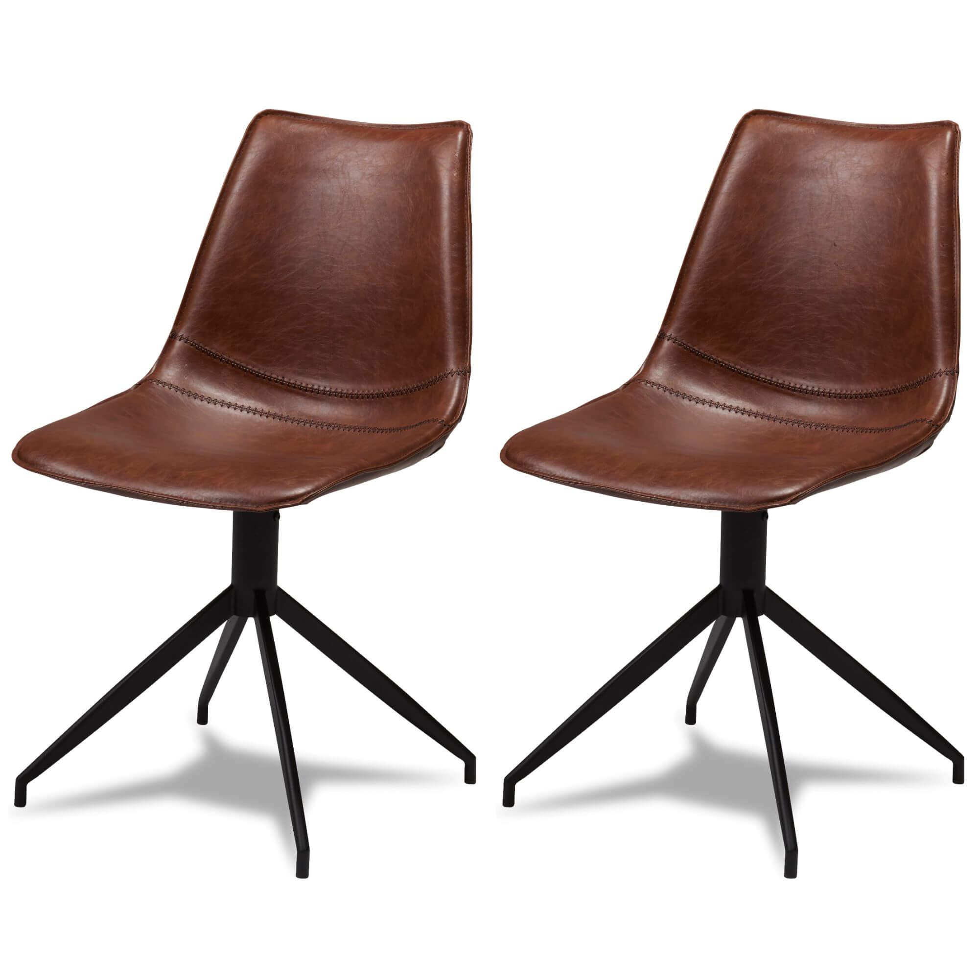 Set of 2 elegant light brown dining chairs Isabel with soft foam cushioning and delicate stitching, perfect for modern interiors.