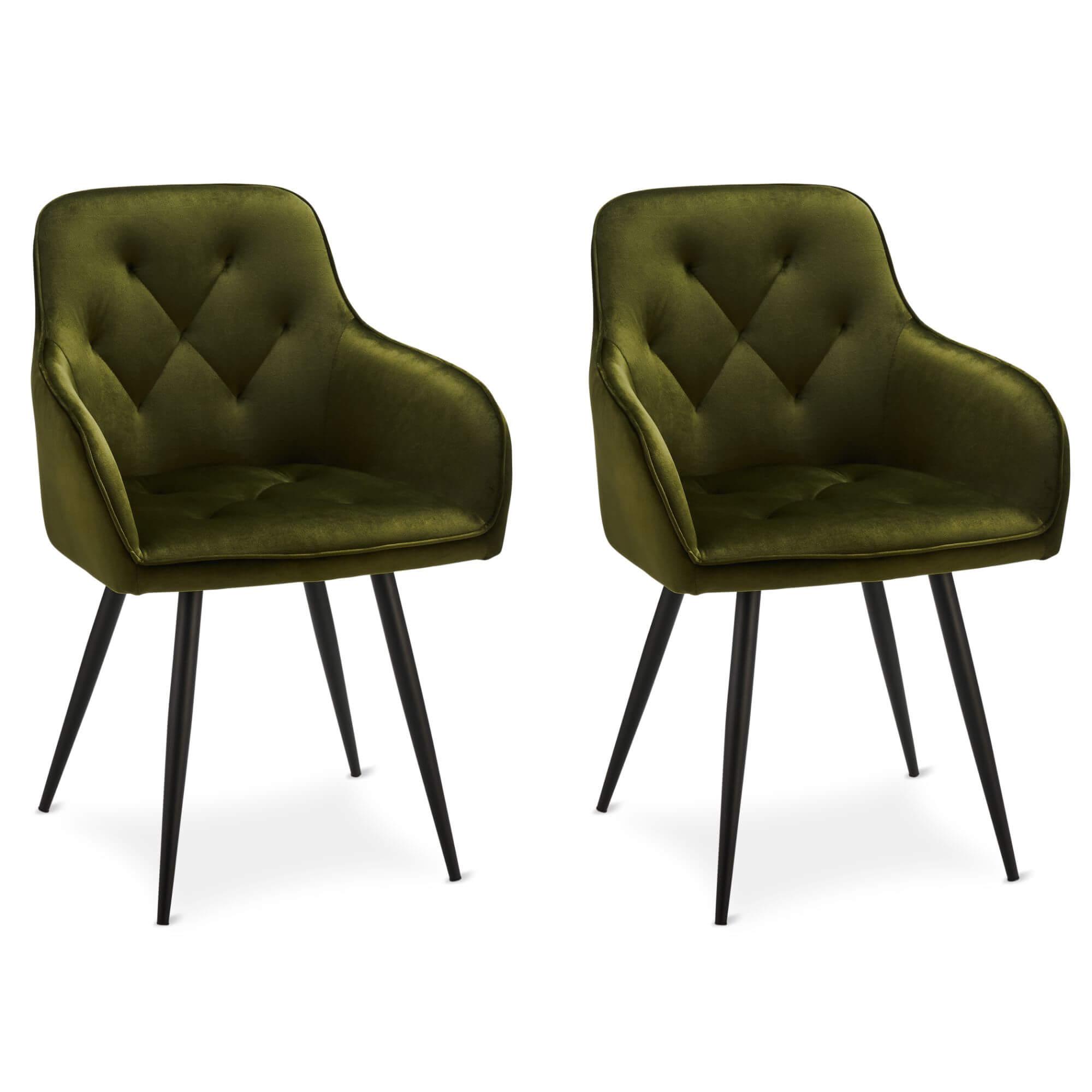 Set of 2 Olive Green Dining Chairs Nadja with velvety fabric and soft padding, perfect for stylish dining.