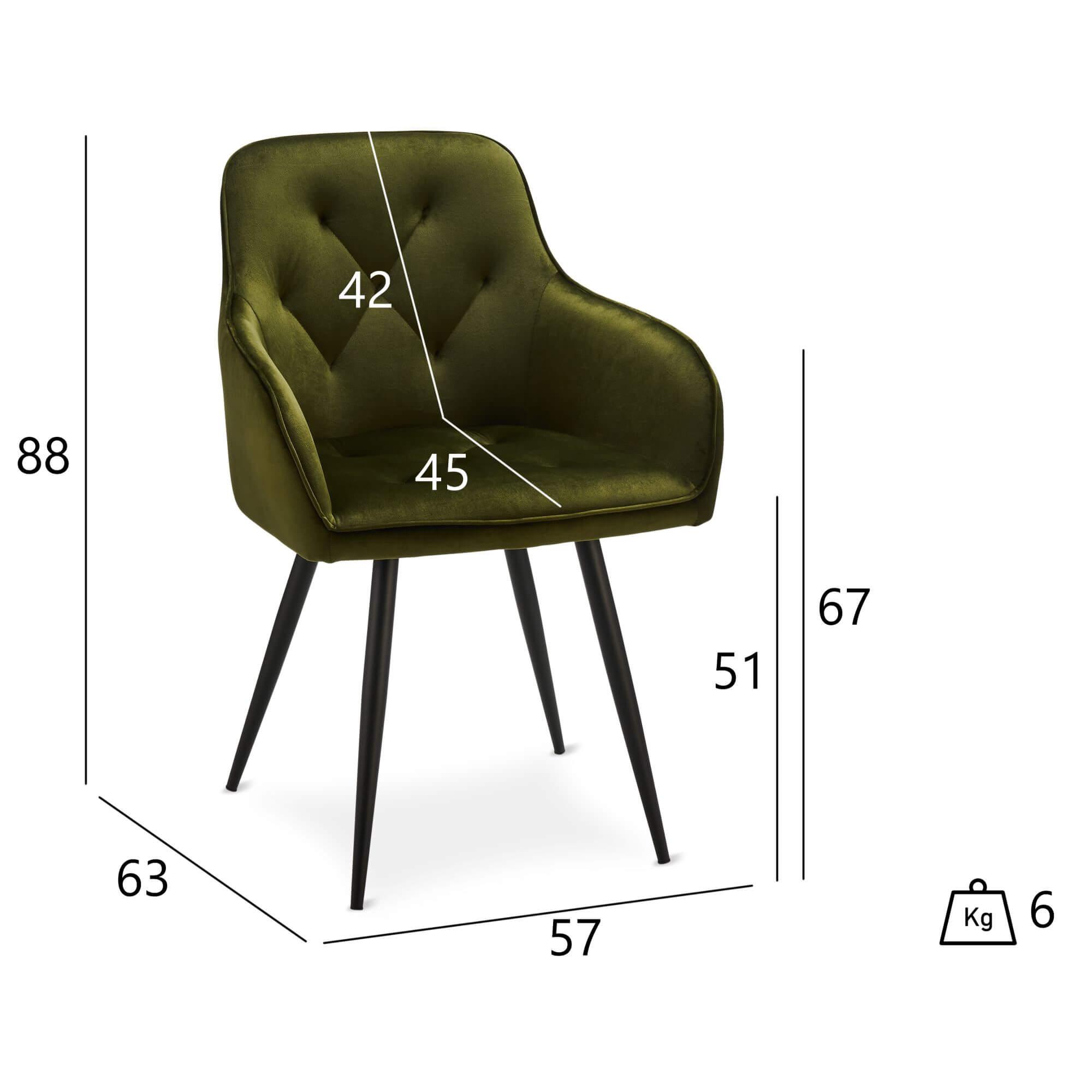 Set of 2 Olive Green Dining Chairs Nadja with velvety fabric and soft padding, perfect for stylish dining.