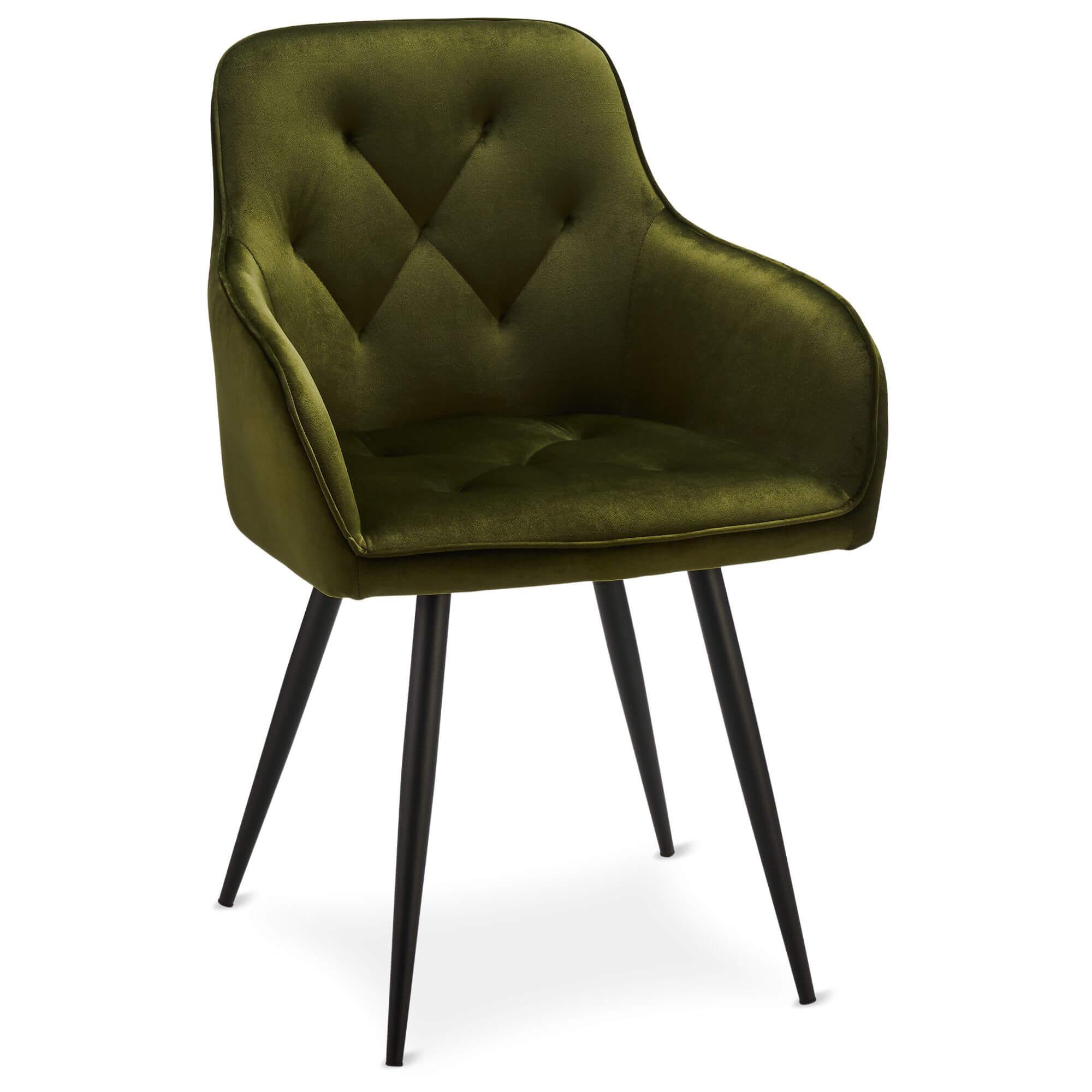 Set of 2 Olive Green Dining Chairs Nadja with velvety fabric and soft padding, perfect for stylish dining.