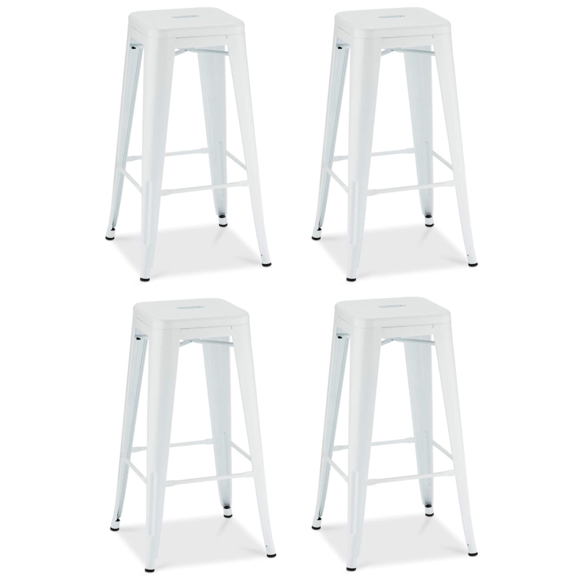 Set of 4 stylish white bar chairs Korona with metal construction and footrest, perfect for modern kitchens and bars.