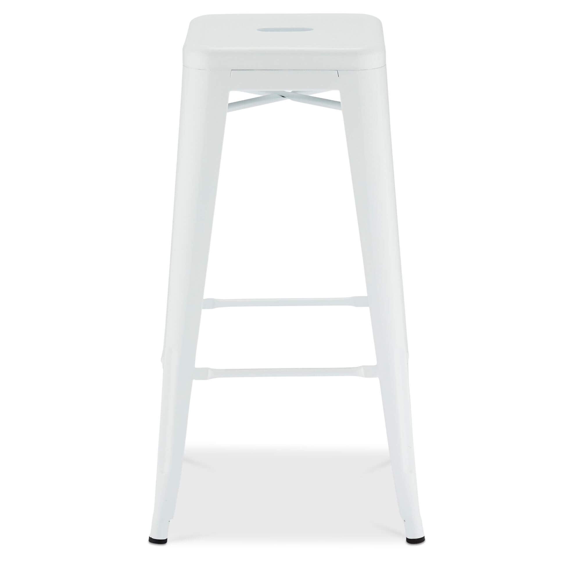 Set of 4 stylish white bar chairs Korona with metal construction and footrest, perfect for modern kitchens and bars.