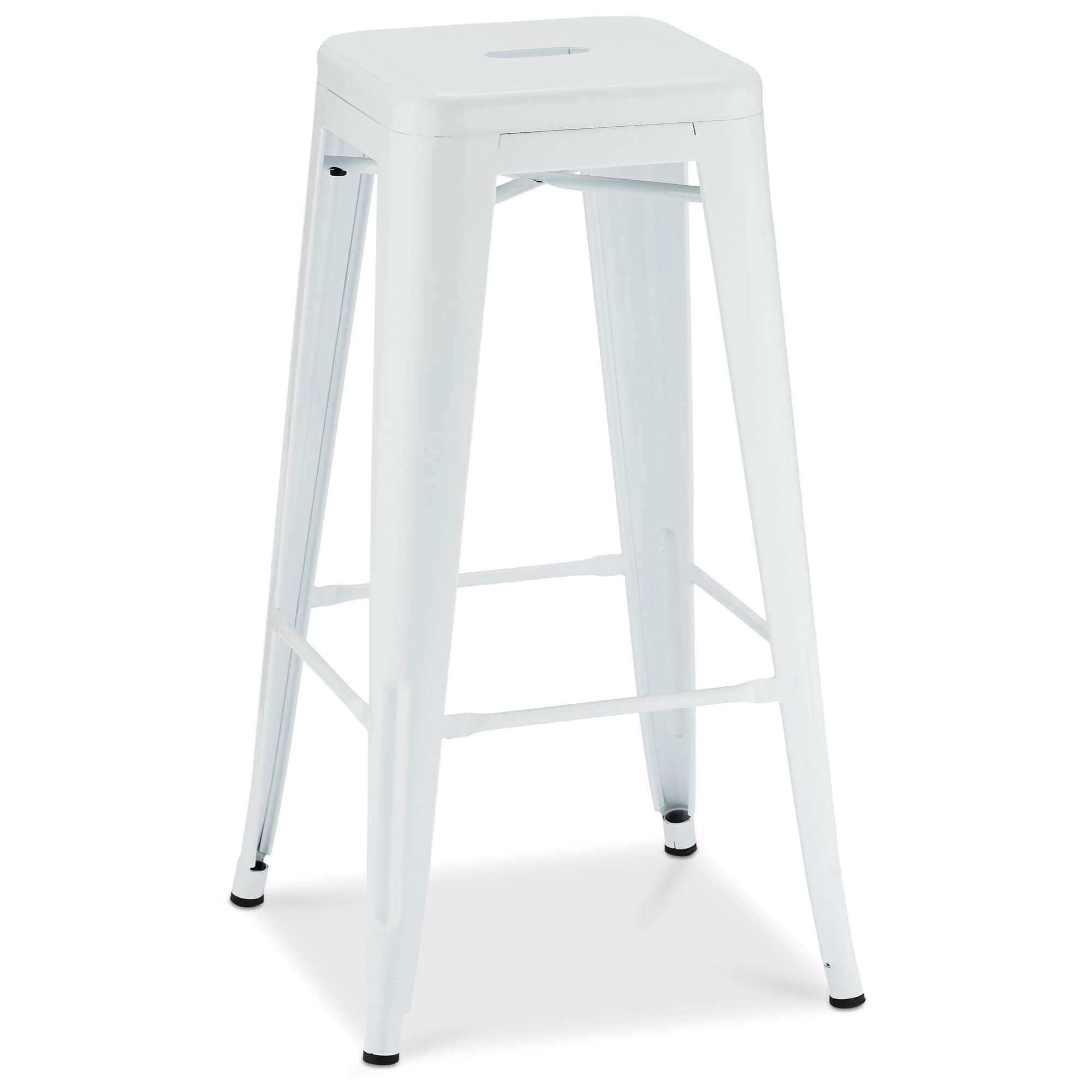 Set of 4 stylish white bar chairs Korona with metal construction and footrest, perfect for modern kitchens and bars.