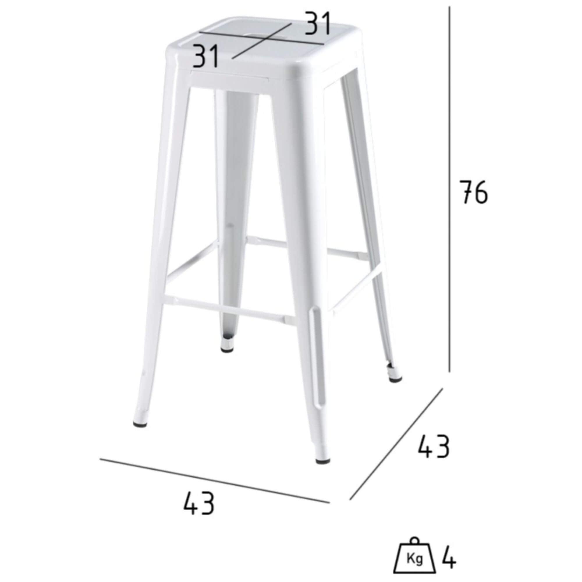 Set of 4 stylish white bar chairs Korona with metal construction and footrest, perfect for modern kitchens and bars.