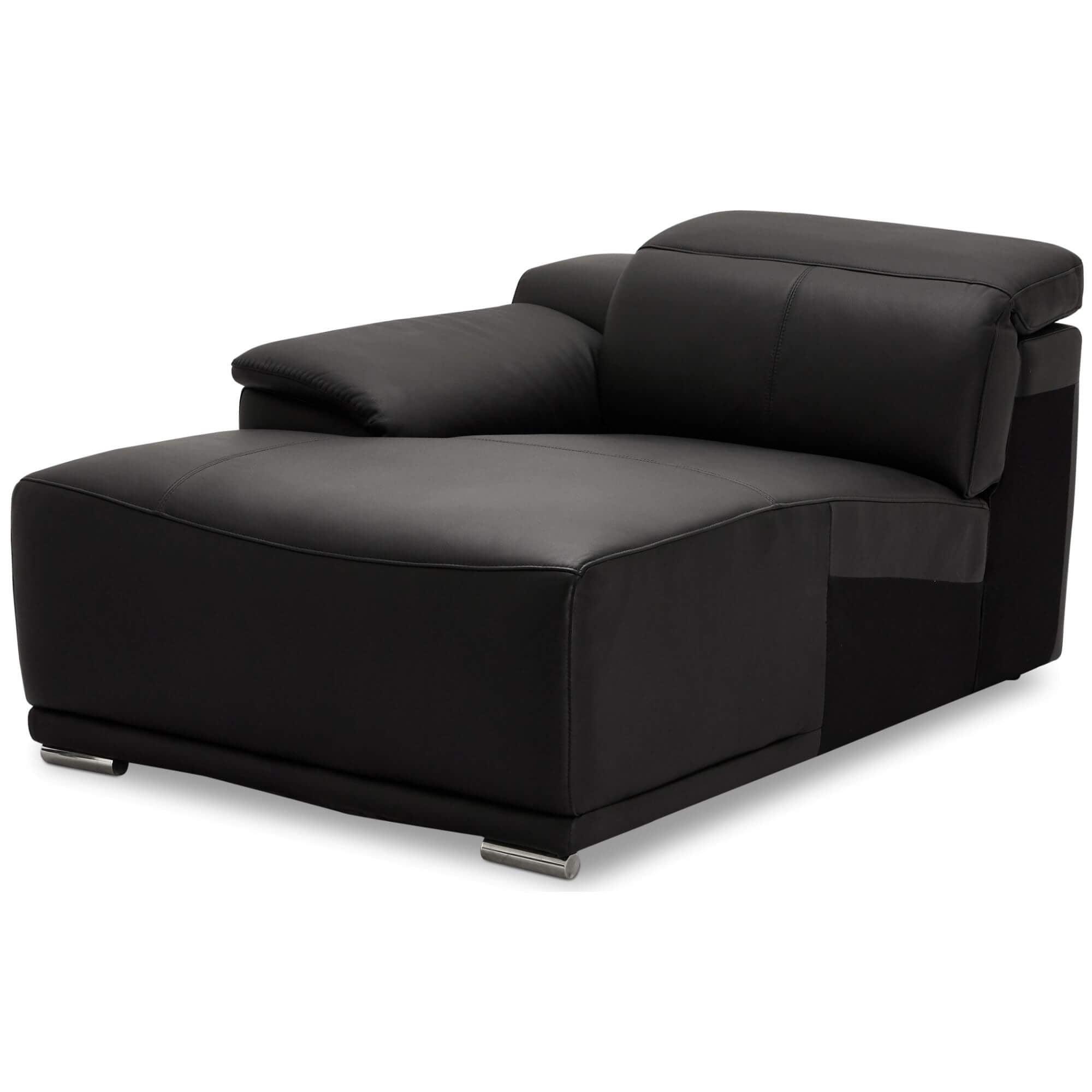 Luxurious black leather chaise longue module, featuring soft foam padding and adjustable function, perfect for modern living spaces.