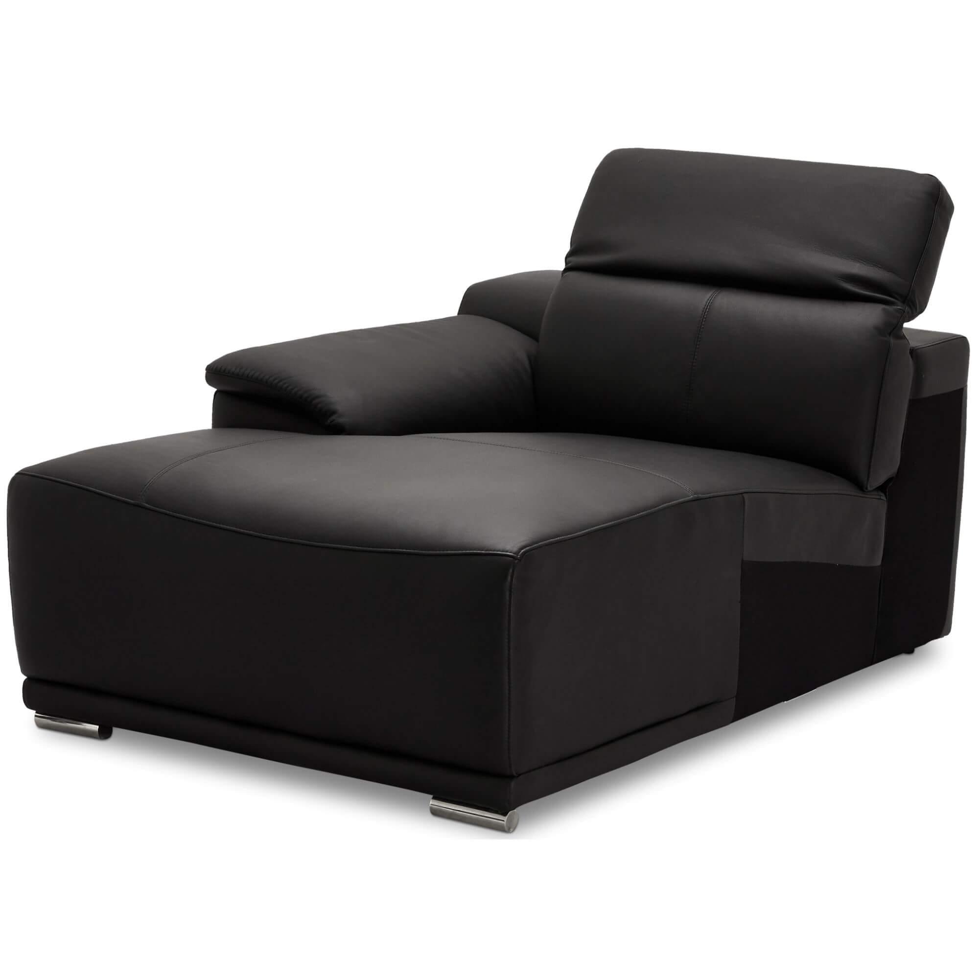 Luxurious black leather chaise longue module, featuring soft foam padding and adjustable function, perfect for modern living spaces.