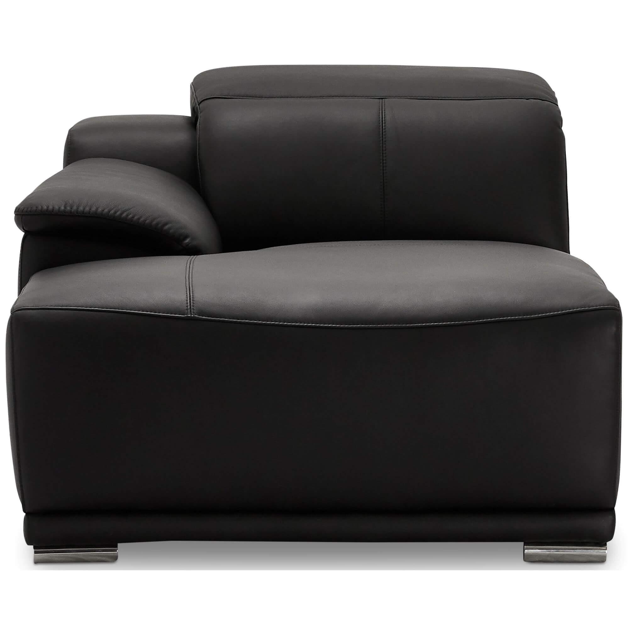 Luxurious black leather chaise longue module, featuring soft foam padding and adjustable function, perfect for modern living spaces.