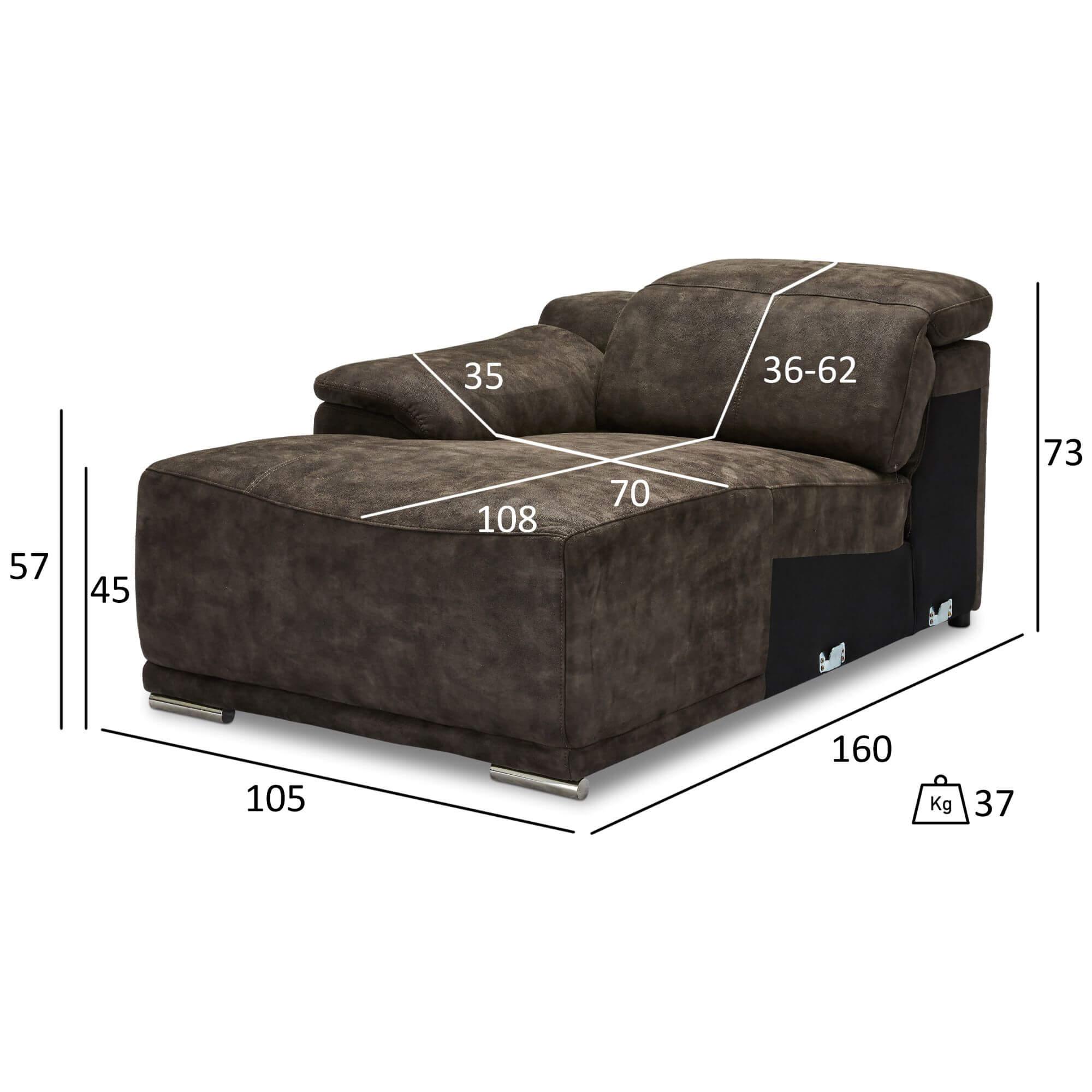 Alexa Left Brown Sofa Module Chaiselong featuring luxurious fabric and soft foam padding.