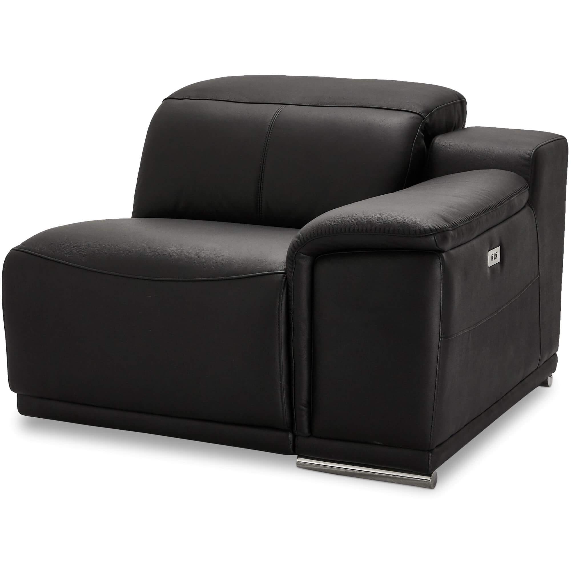 Alexa Black Right Sofa Module with Armrest, featuring luxurious leather upholstery and a reclining function.