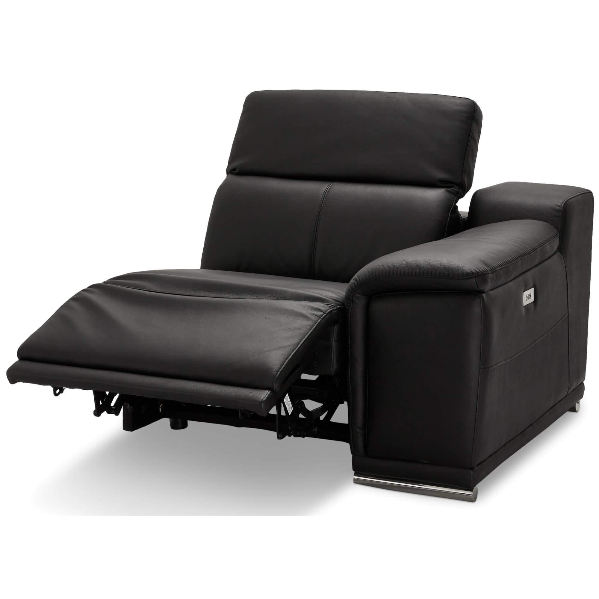 Alexa Black Right Sofa Module with Armrest, featuring luxurious leather upholstery and a reclining function.