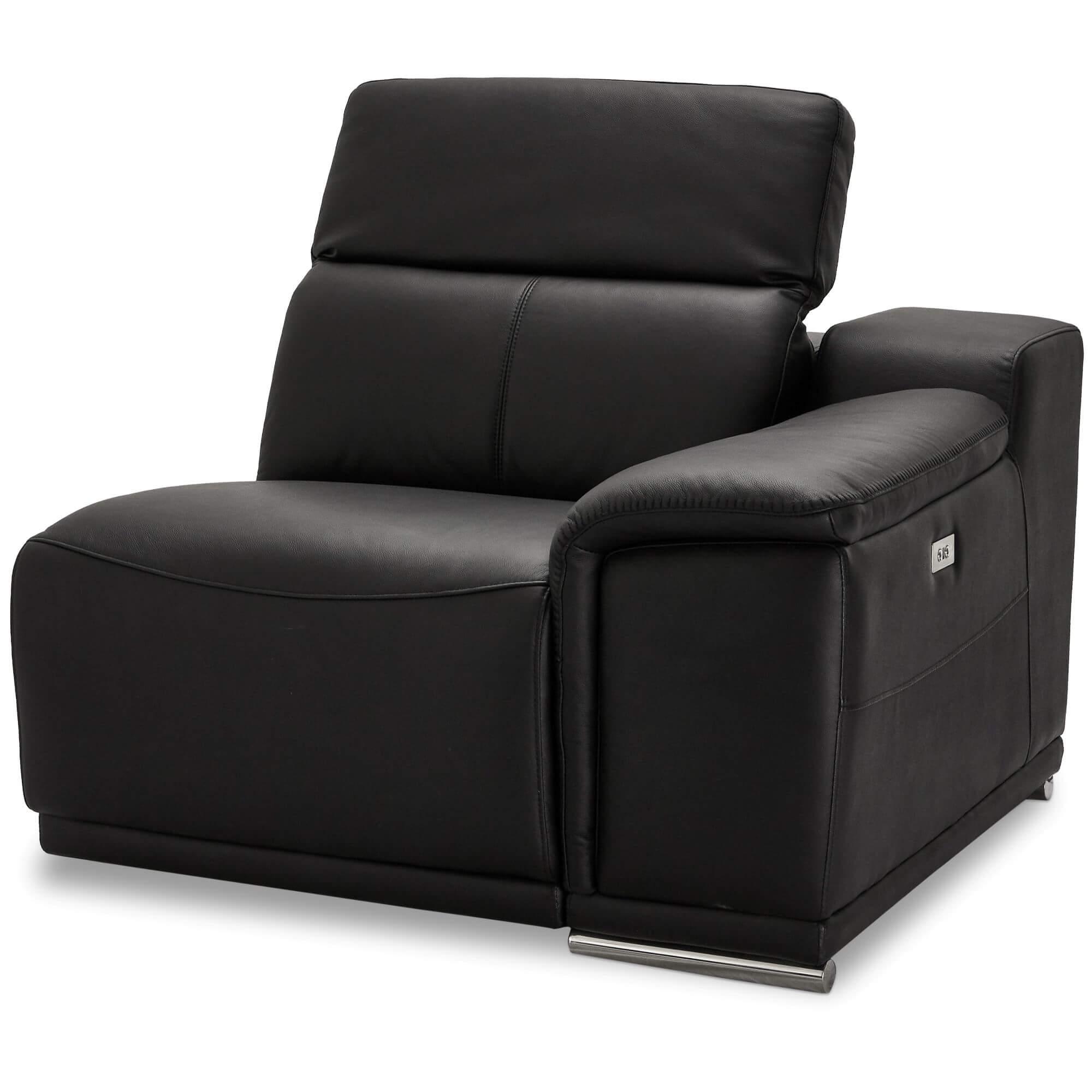 Alexa Black Right Sofa Module with Armrest, featuring luxurious leather upholstery and a reclining function.