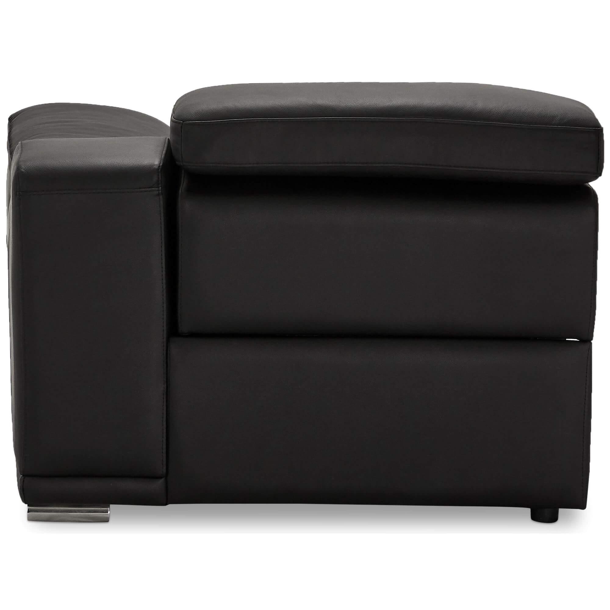 Alexa Black Right Sofa Module with Armrest, featuring luxurious leather upholstery and a reclining function.