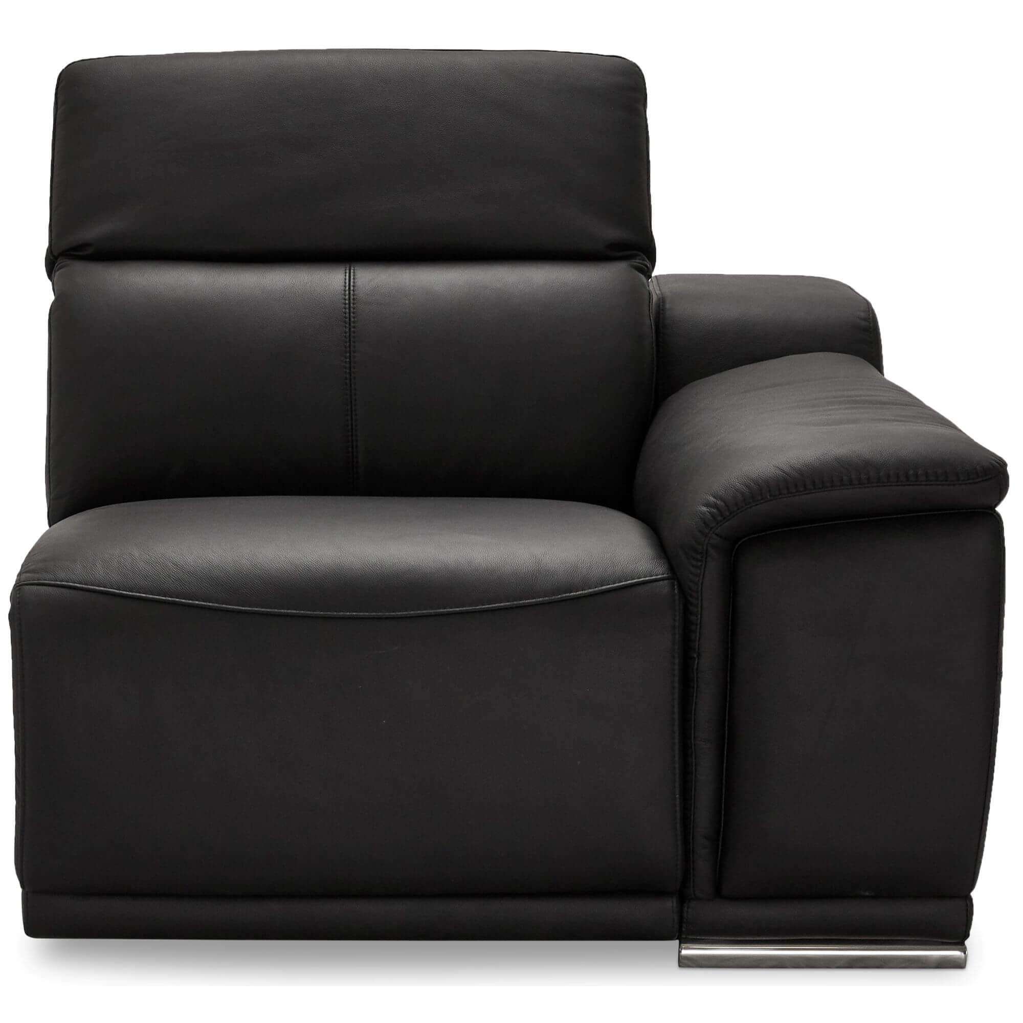 Alexa Black Right Sofa Module with Armrest, featuring luxurious leather upholstery and a reclining function.