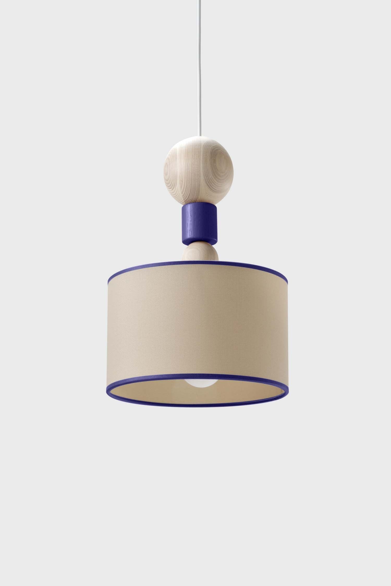 Spiedino Pendant Lamp featuring elegant design with solid ash and fabric elements, showcasing its Italian craftsmanship and sustainable materials.