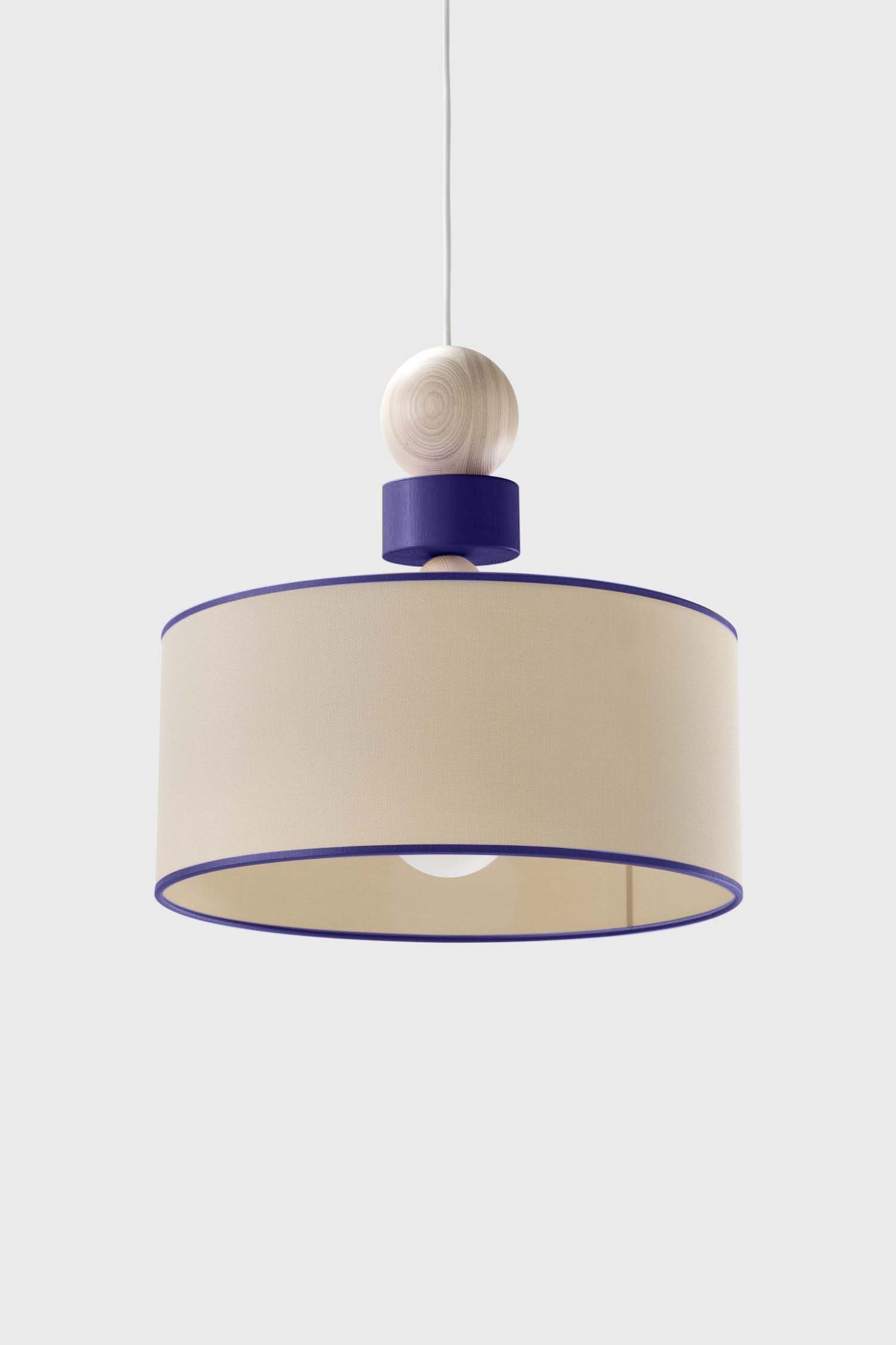 Spiedino Pendant Lamp featuring elegant design with solid ash and fabric elements, showcasing its Italian craftsmanship and sustainable materials.