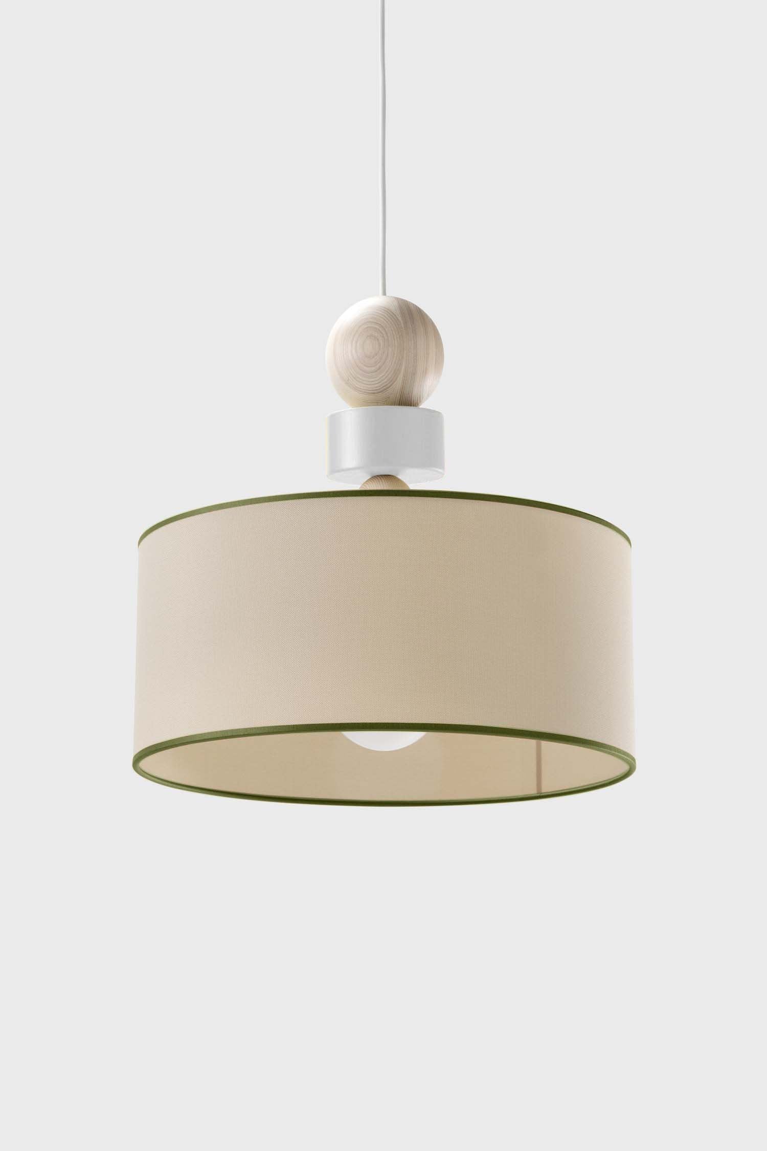 Spiedino Pendant Lamp featuring elegant design with solid ash and fabric elements, showcasing its Italian craftsmanship and sustainable materials.