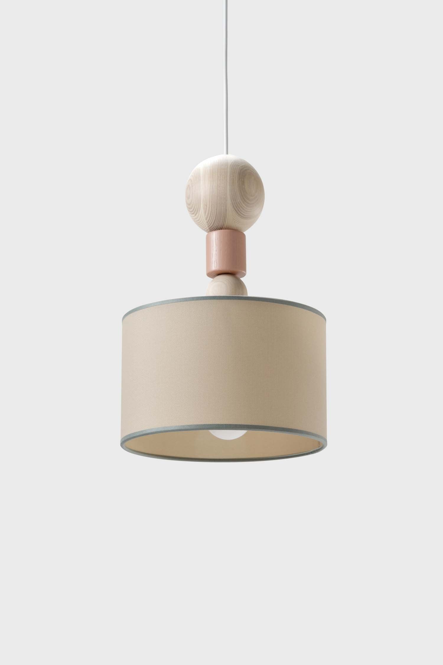 Spiedino Pendant Lamp featuring elegant design with solid ash and fabric elements, showcasing its Italian craftsmanship and sustainable materials.