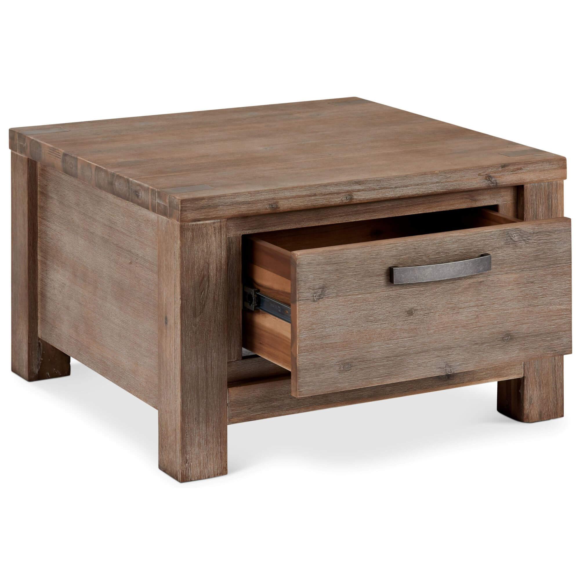 Square Solid Acacia Coffee Table 70x70 cm Alaska showcasing natural wood grain and elegant design.