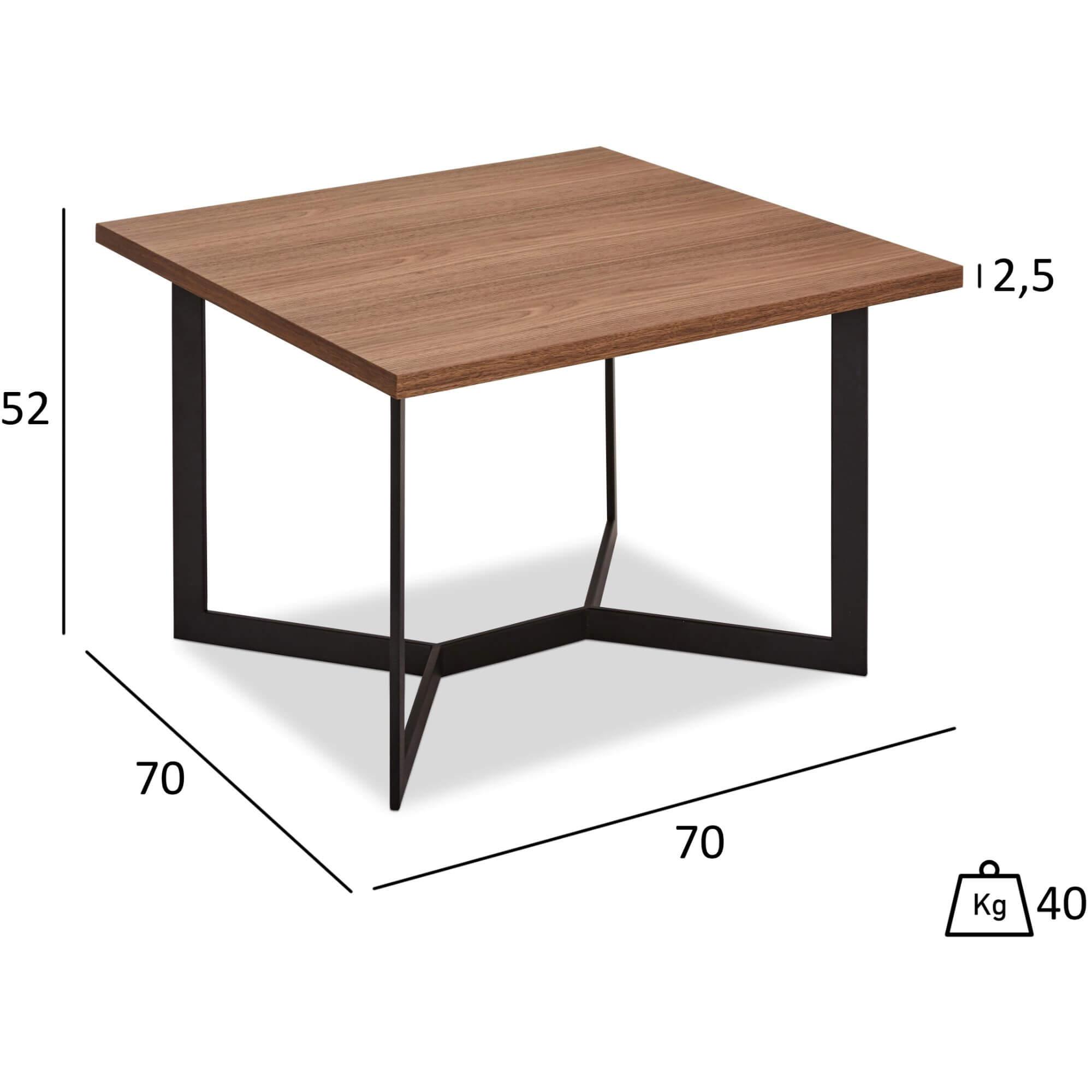 Square Walnut Coffee Table 70x70 cm Tokyo with sleek design and natural finish, perfect for modern interiors.