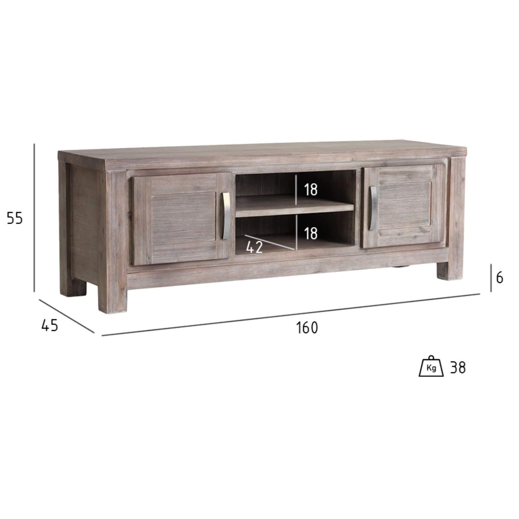 Alaska Solid Acacia TV Table showcasing elegant design and ample storage space for entertainment devices.