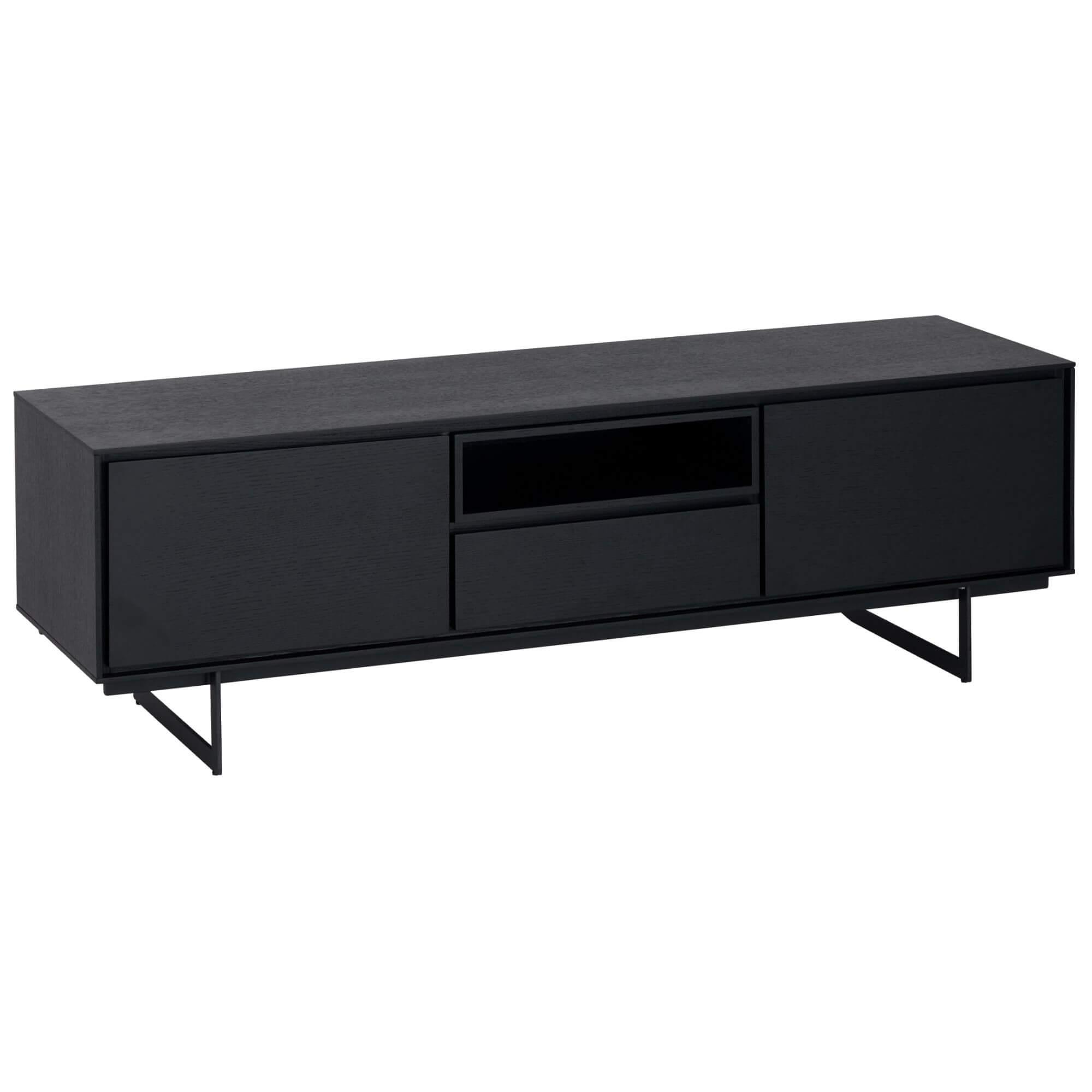 Tokyo Black Oak TV Table featuring minimalist design and elegant black oak veneer.