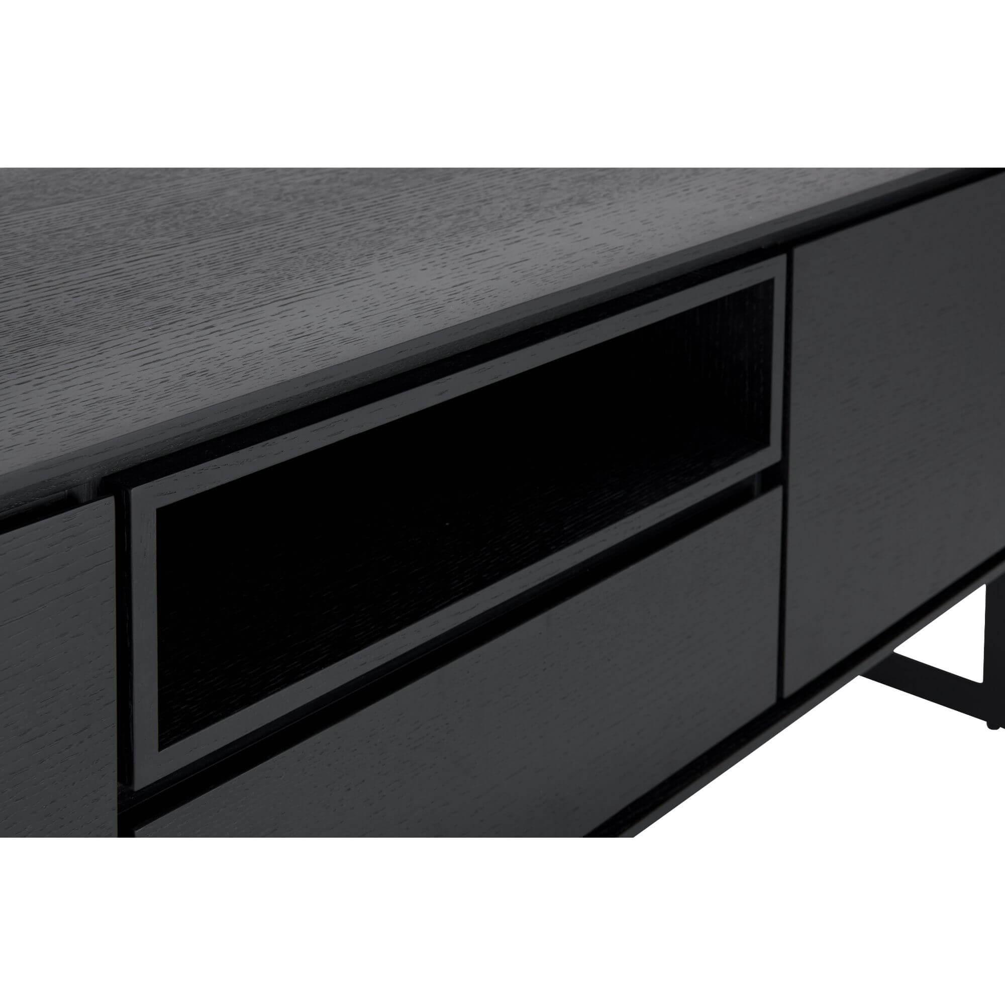 Tokyo Black Oak TV Table featuring minimalist design and elegant black oak veneer.